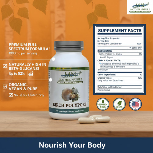 Mother Nature Birch Polypore Mushroom Gut Health Supplement with Beta-Glucans