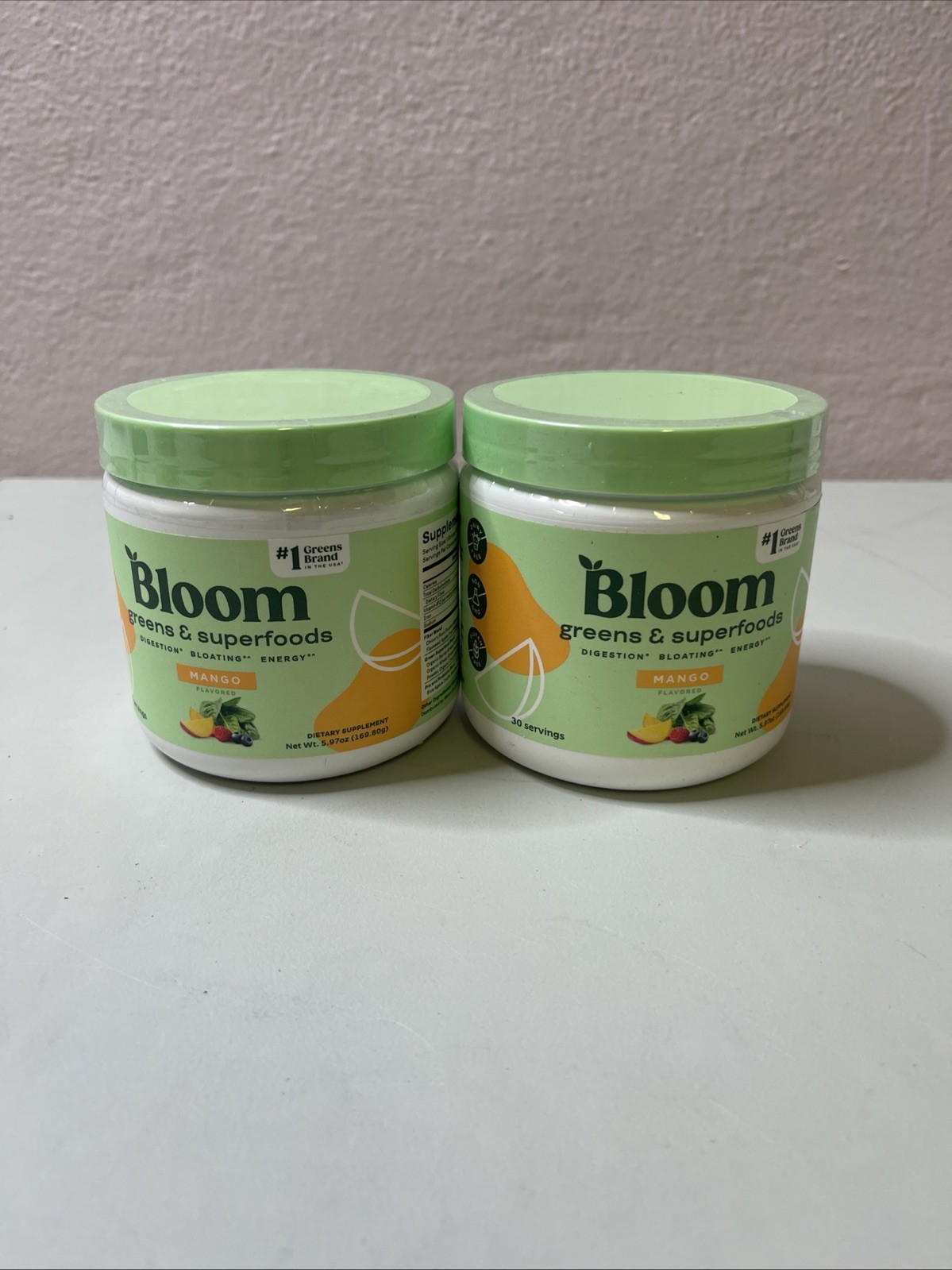 Bloom Greens Superfood Powder Mango 30 Servings Digestion Bloat Relief 4/27 2PK