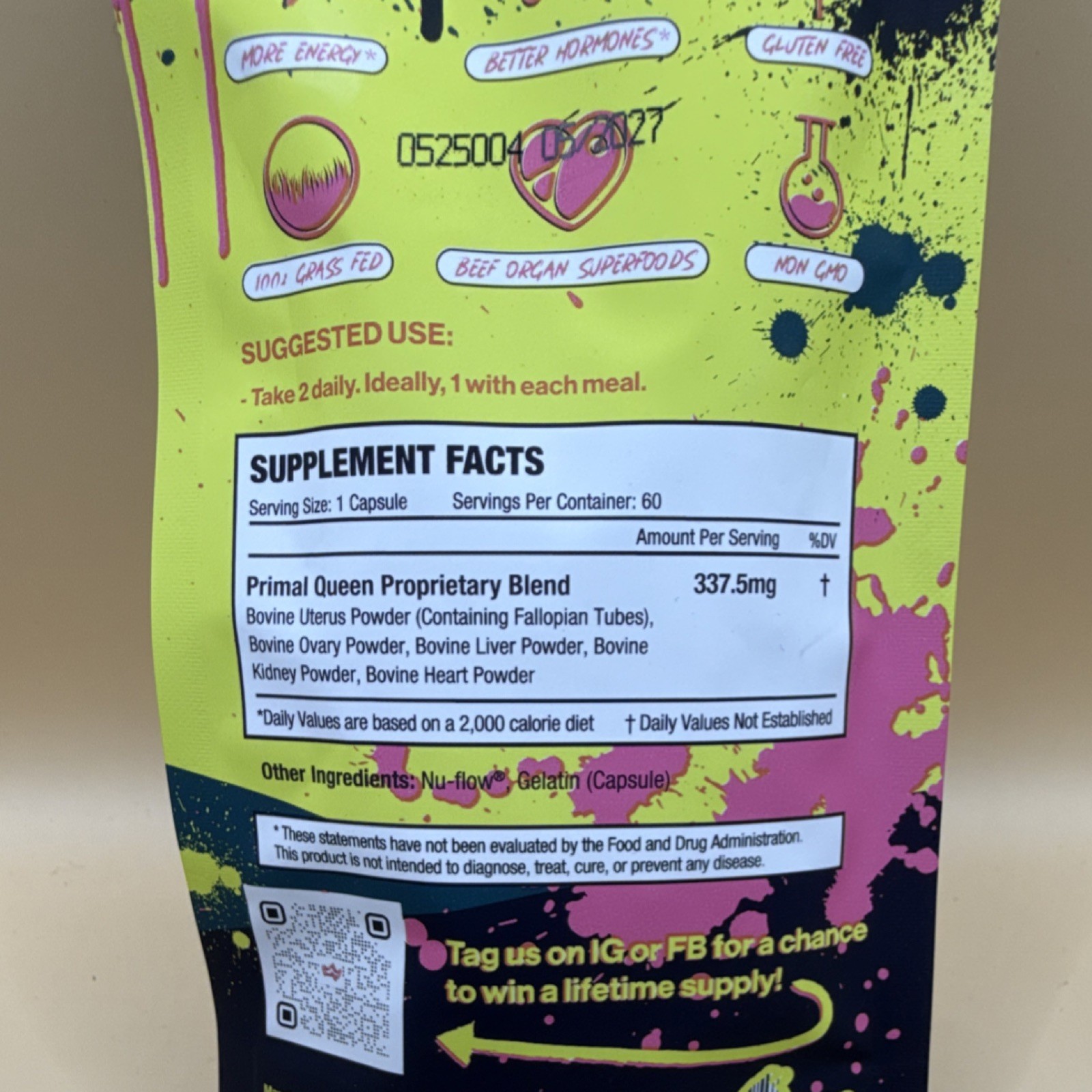 Primal Queen Grass Fed Beef Organ Superfoods Capsules 60ct Non GMO Gluten-Free