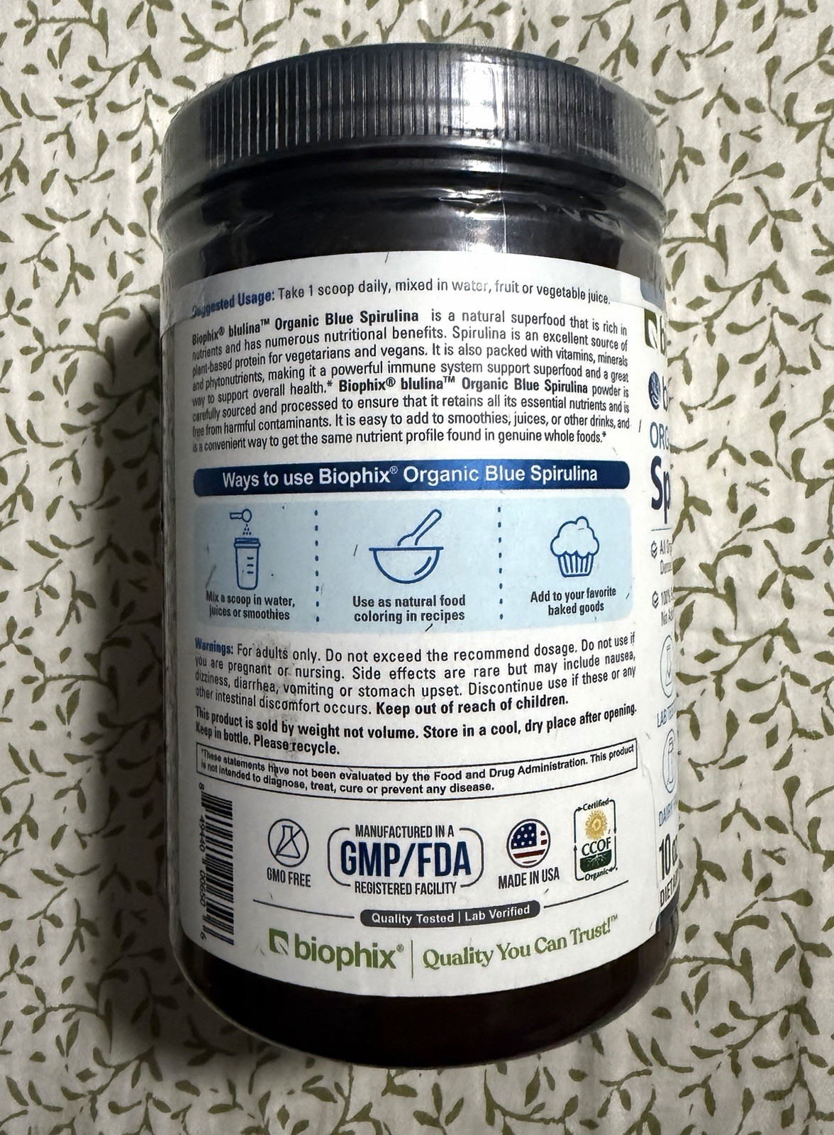 biophix Blulina Organic Blue Spirulina Powder 10 oz 283.5 g – Exp 03/2028