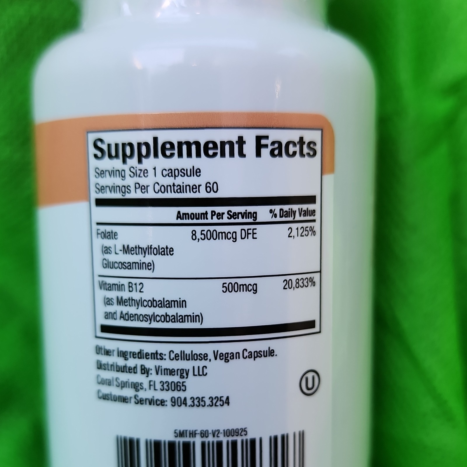 Vimergy 5-MTHF Methylfolate + Methylated B12 Vegan Capsules 60 Ct Unflavored