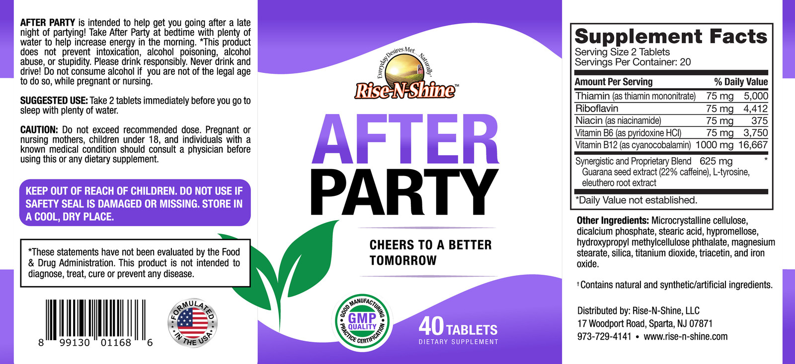 After Party Relief B Vitamins Energy Recovery Mental Clarity FatiguFREE Ship