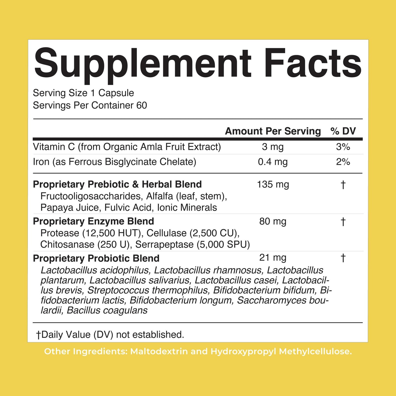 MARYRUTH’S Gut Flora Health+ Enzymes | Prebiotic & 60 Count (Pack of 1)