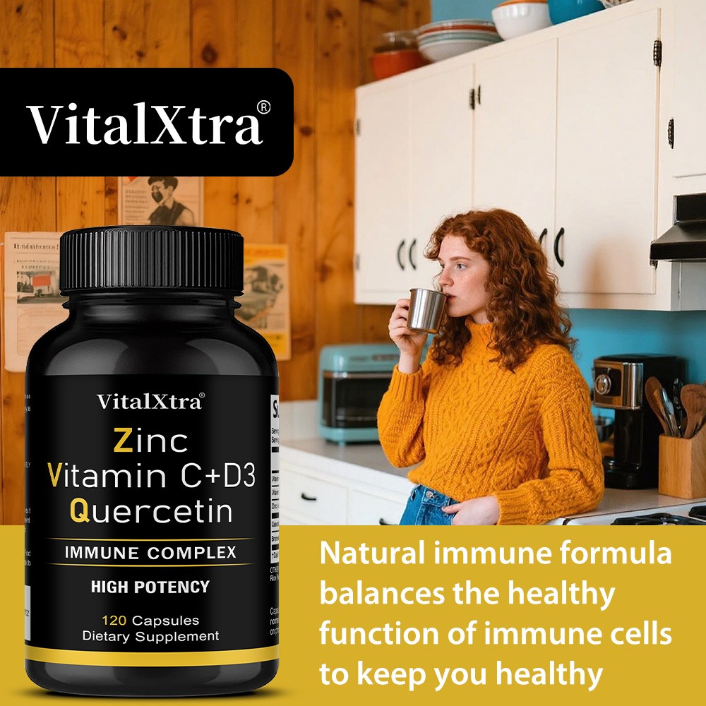 Zinc Quercetin 500mg Capsules Vitamin C D3 Bromelain Immune Support 30-120 Count