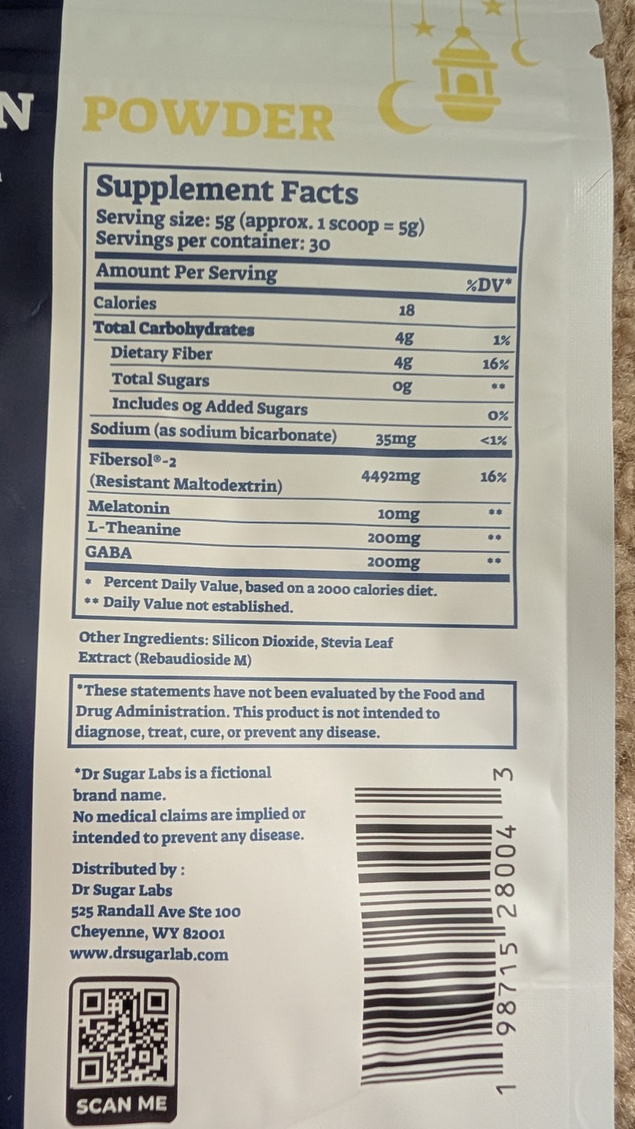 Dr Sugar Labs Melatonin L-Theanine GABA Powder 10mg Sweet Sleep Support 5.29oz