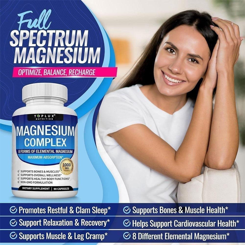 3Pack Toplux Nutrition Magnesium Complex 1000mg Supports 8 Elemental Magnesium++