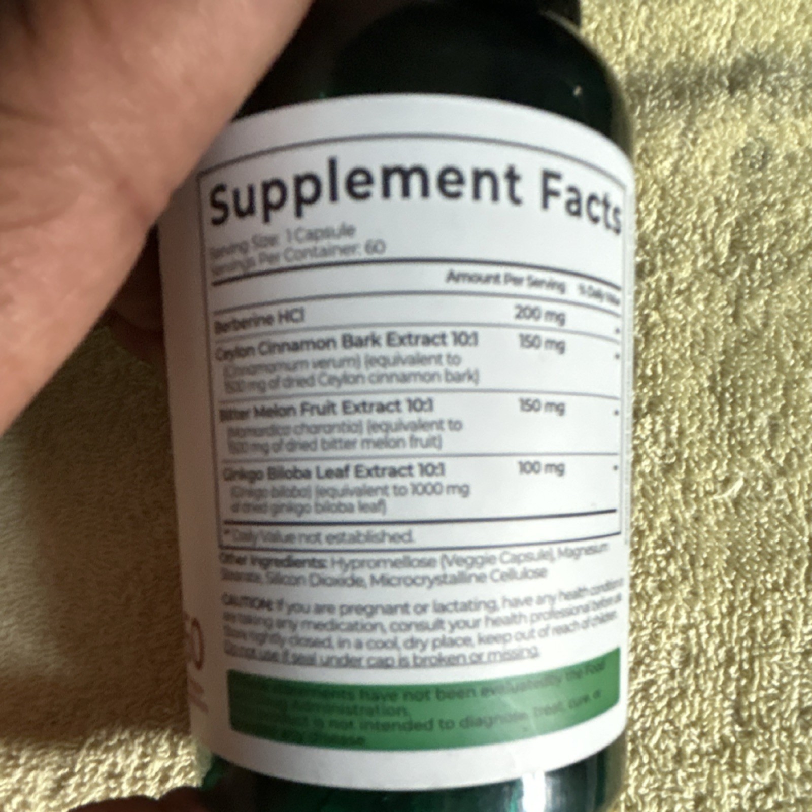 Divinity Nutra Berberine Bitter Melon Ginkgo Vegan Capsules Gluten Free 60ct