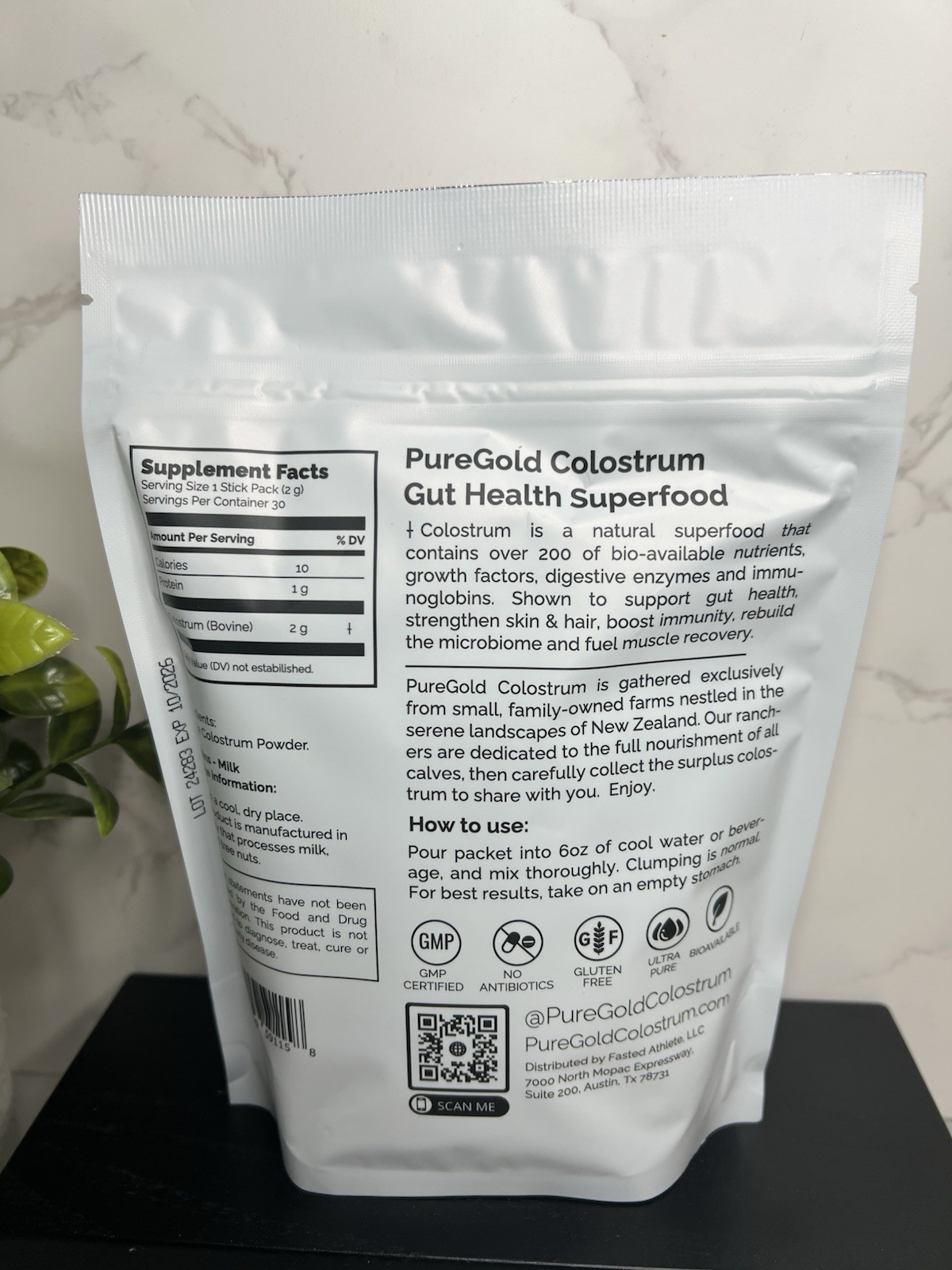 Fasted Athlete PureGold Colostrum Powder Unflavored 30 Sticks 2.12oz Exp 10/2026