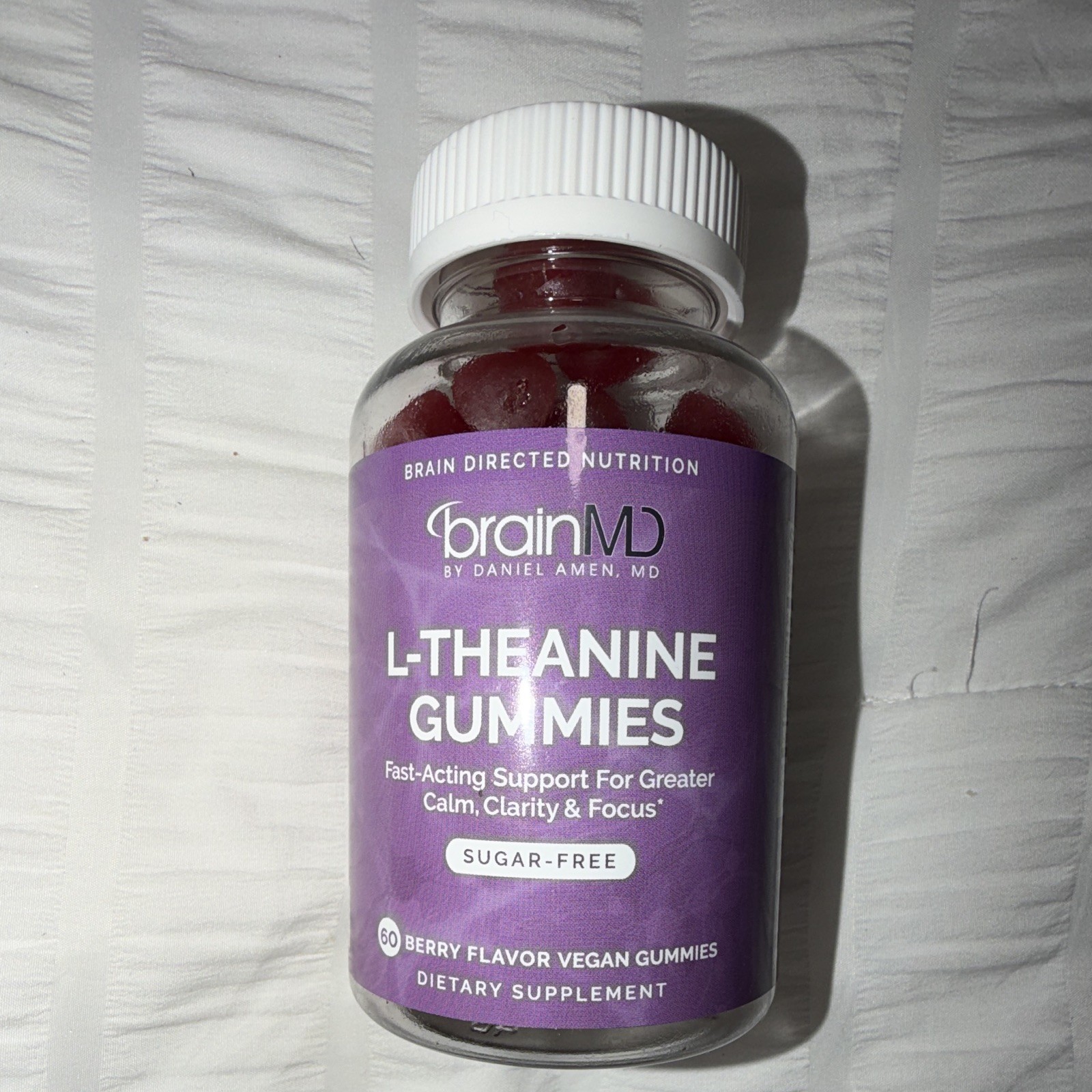 brainMD L-Theanine Gummies 100mg 60 Count Berry Sugar-Free Vegan Gluten-Free