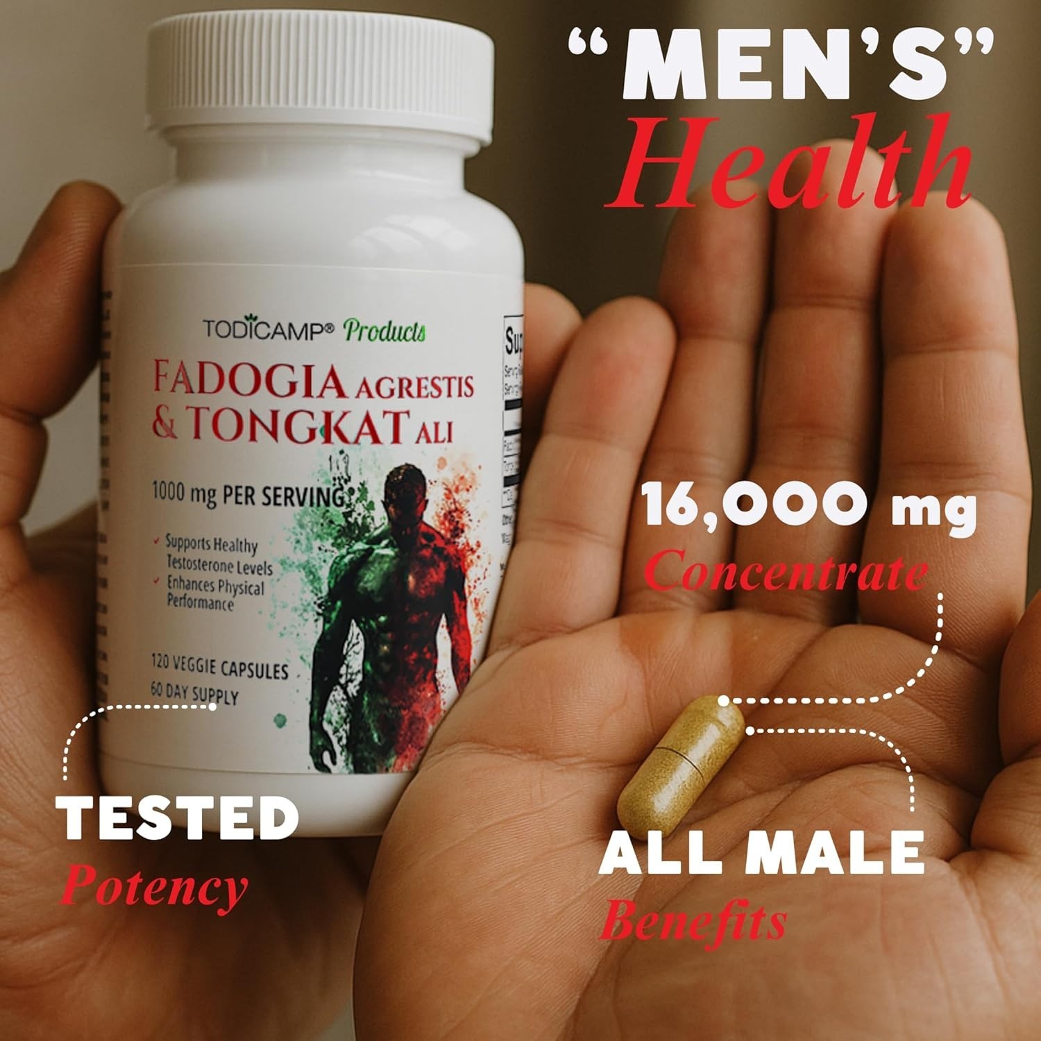 Fadogia Agrestis Tongkat Longjack Complex 1000mg by TODICAMP – 120 Capsules
