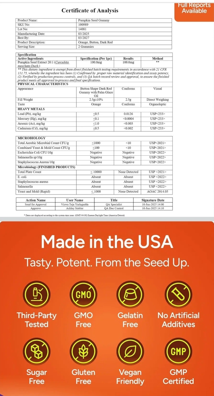 Pumpkin Seed Oil Sugar-Free Vegan 60 Gummies by Purify Life Exp 08/2027