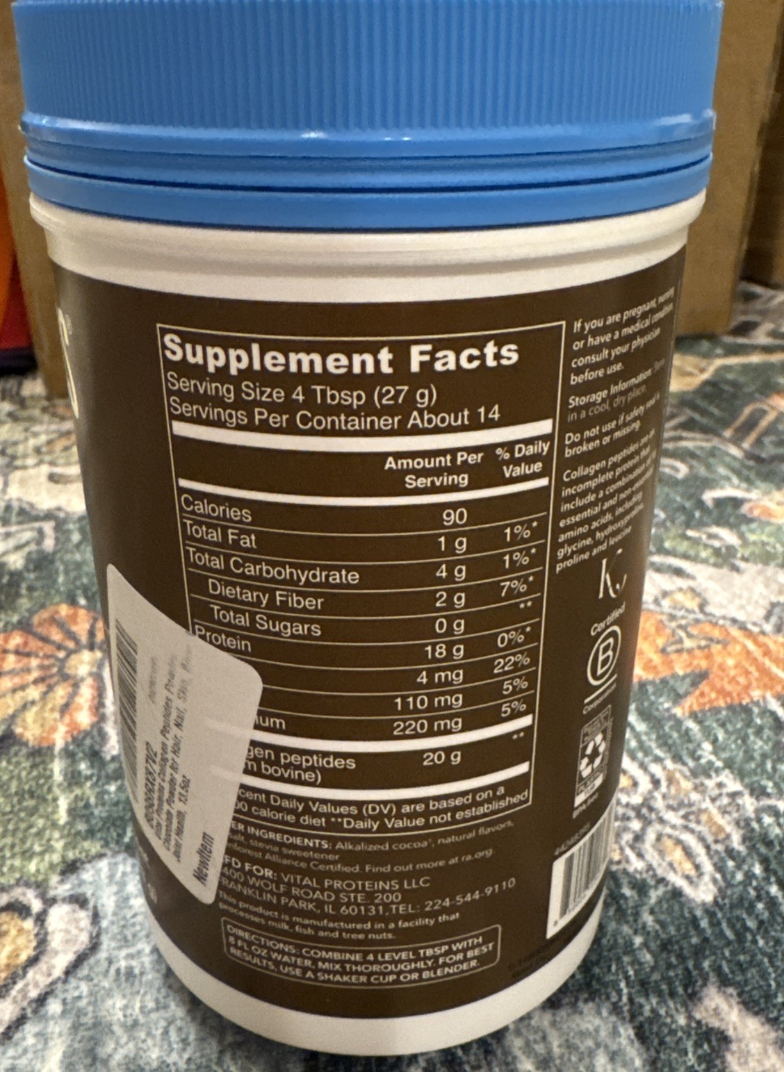 Sealed Vital Proteins Collagen (13.5 oz) Chocolate Peptides Powder Exp 6-2027