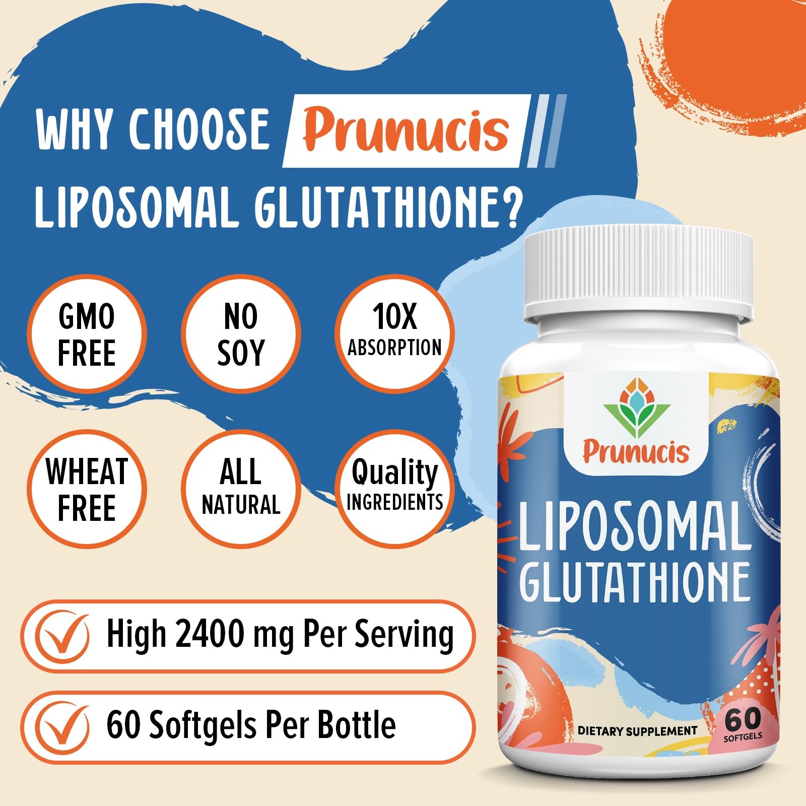 2400MG Liposomal Glutathione, with Vitamin C, 60 Count (Pack of 1), Black