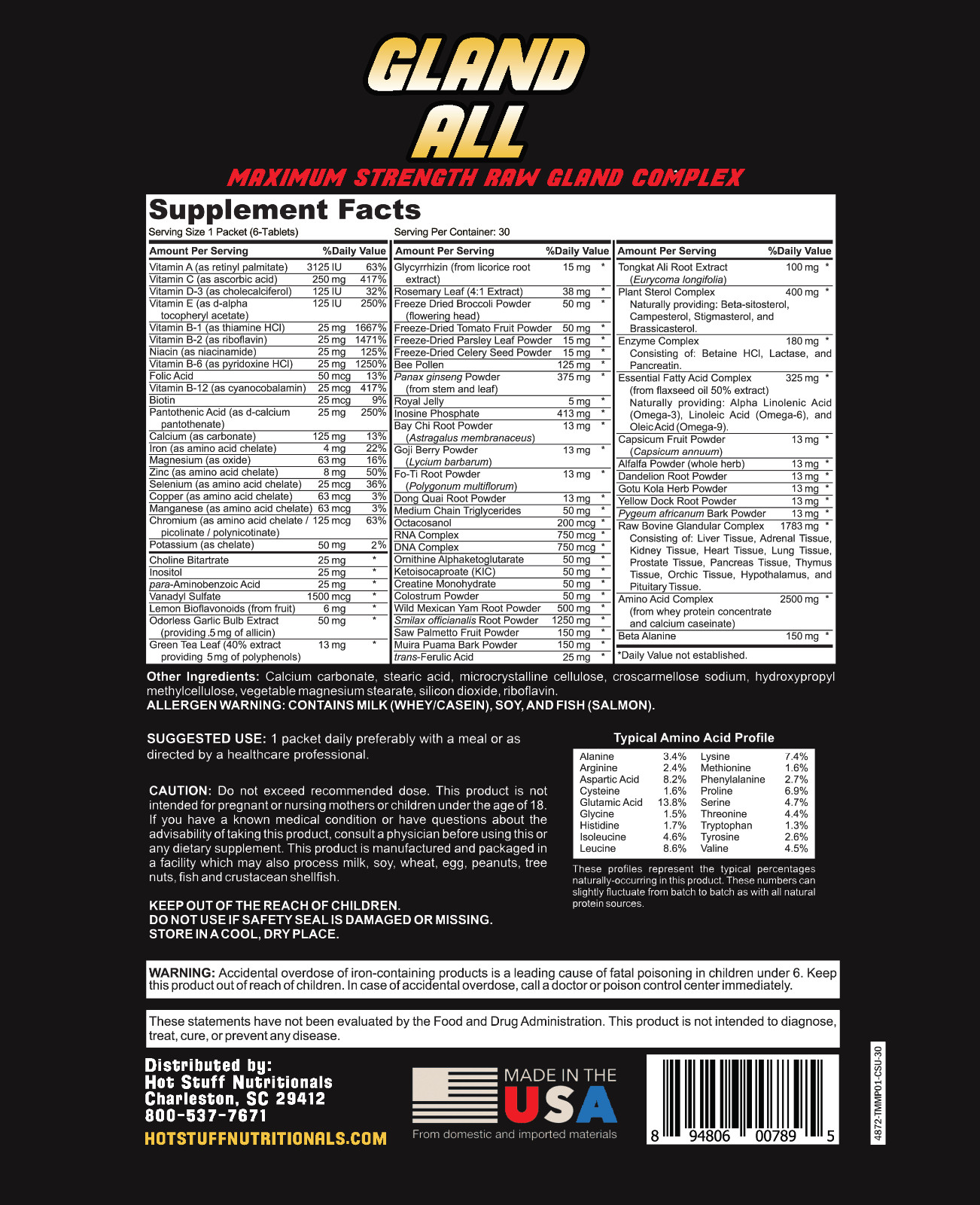Hot Stuff Nutritionals- Gland All – Raw Glandular Complex + Vitamins, Herbs