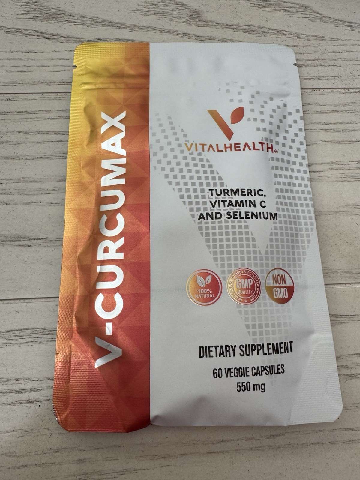 VitalHealth V-Curcumax Turmeric Vitamin C Selenium MSM 60 Veggie Capsules 550mg