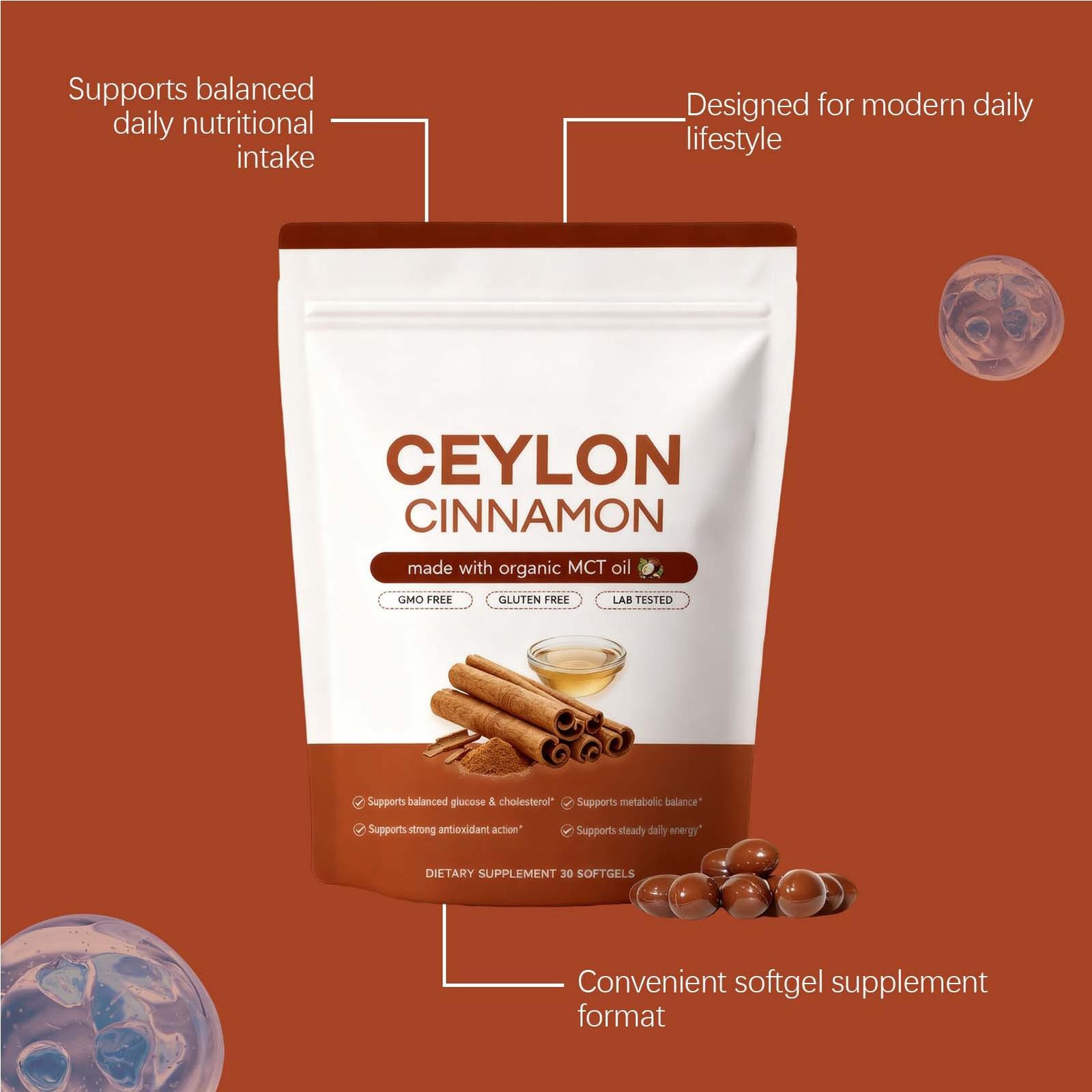 Ceylon Cinnamon Softgels, Ceylon Cinnamon Soft Gels 7200Mg Equivalent With Mct O