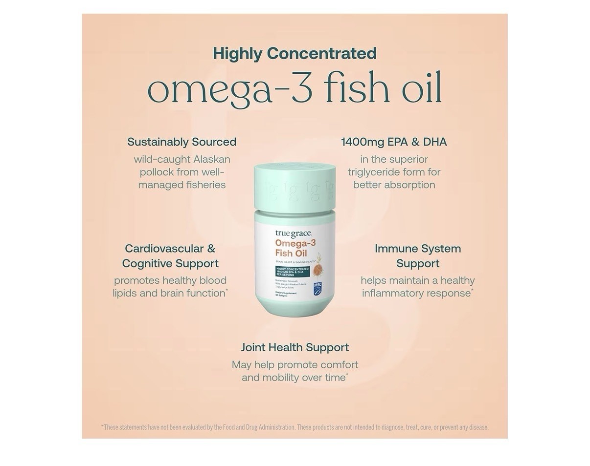 True Grace Omega-3 Fish Oil 1400mg EPA DHA Brain Heart Joint Immune Support 60sg