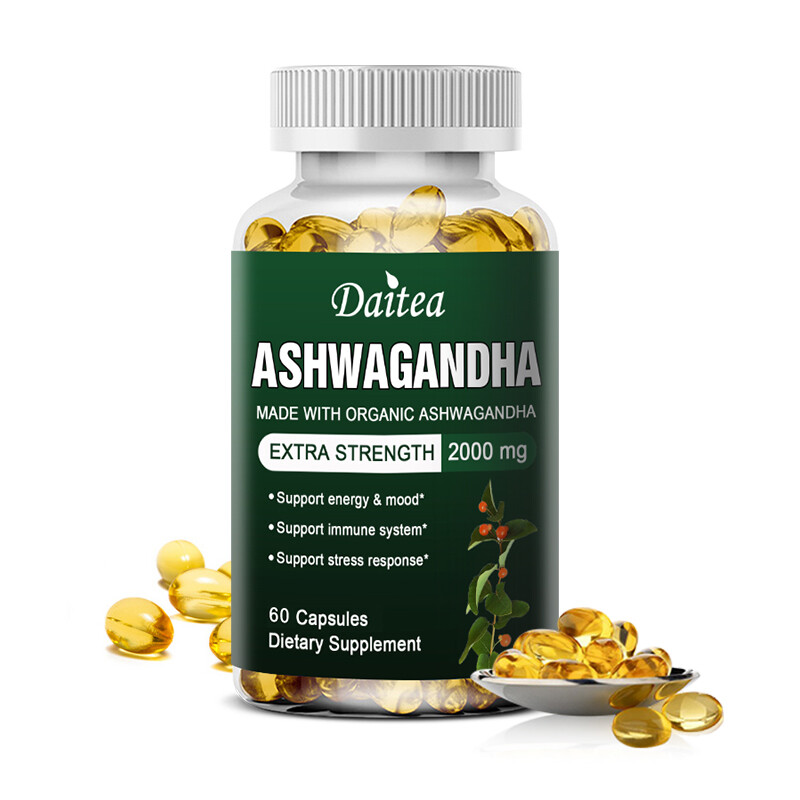 Organic Ashwagandha Capsules 2000 Mg Supplement with Black Pepper Root Powder