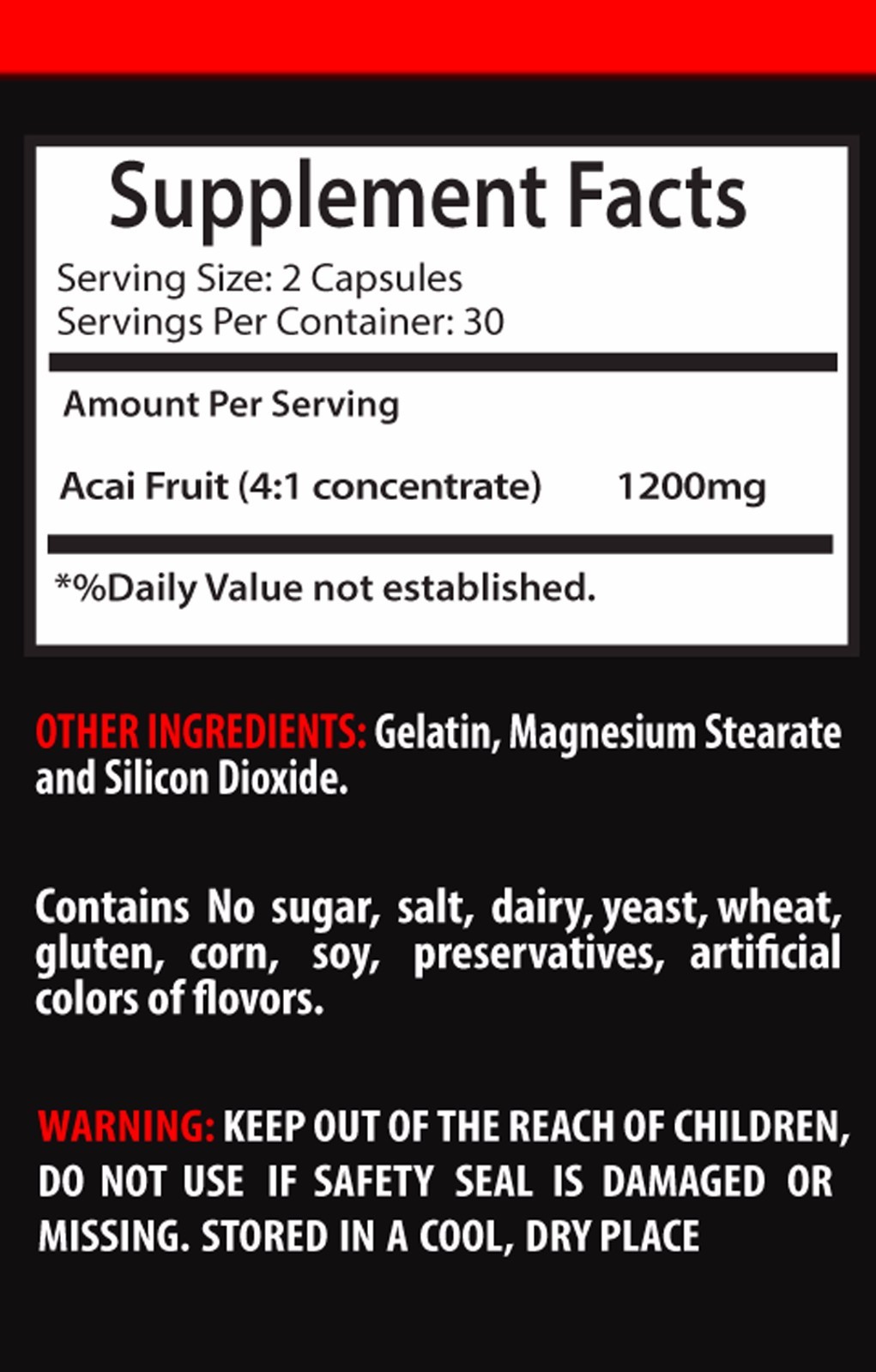 Acai berry cleanse – PURE ACAI BERRY 1200MG – weight loss supplements – 1 Bottle