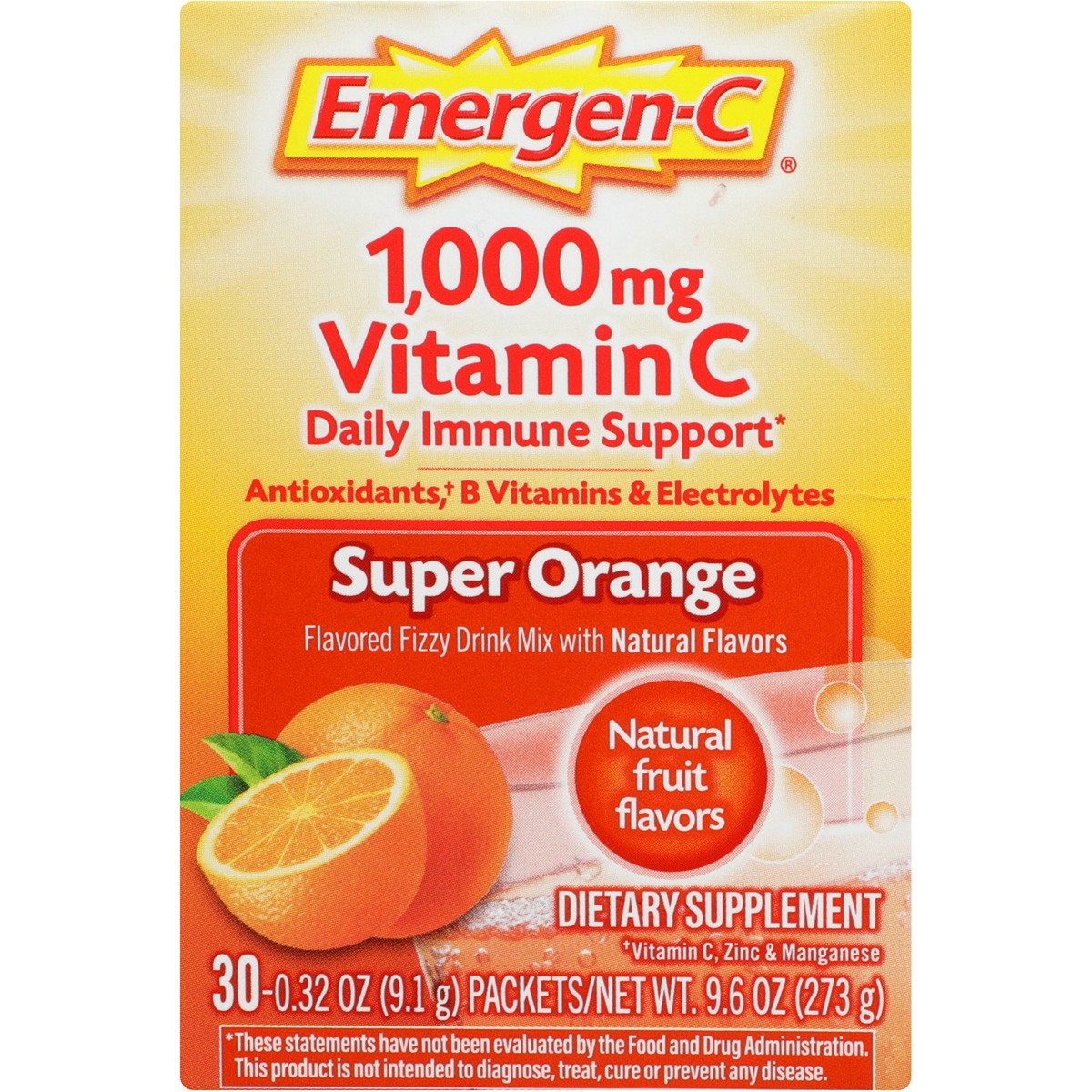 Emergen-C Dietary Supplement Vitamin C 30 Count Super Orange Ct 3 Pack