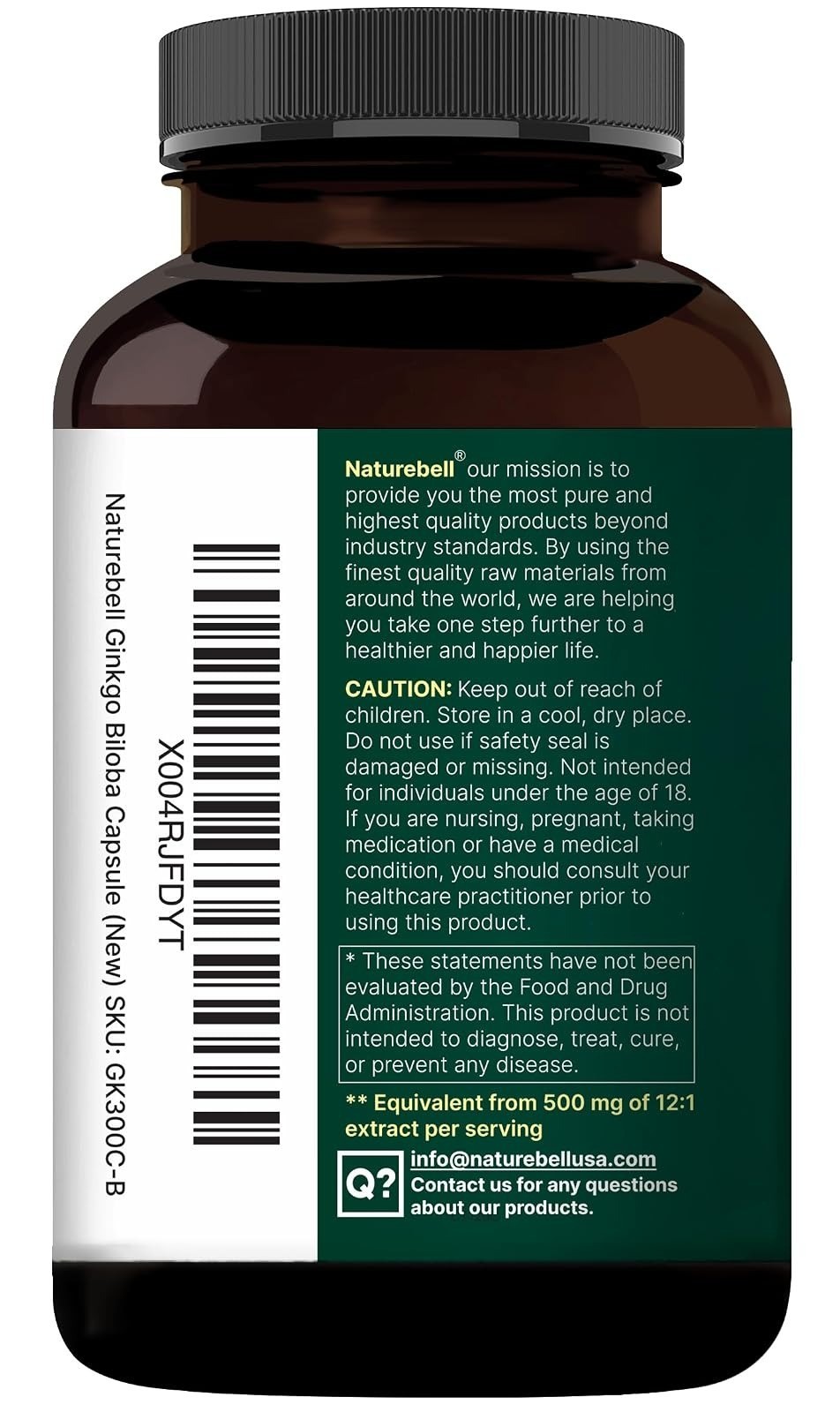NatureBell Ginkgo Biloba with Panax Ginseng 300 Capsules – Brain Health