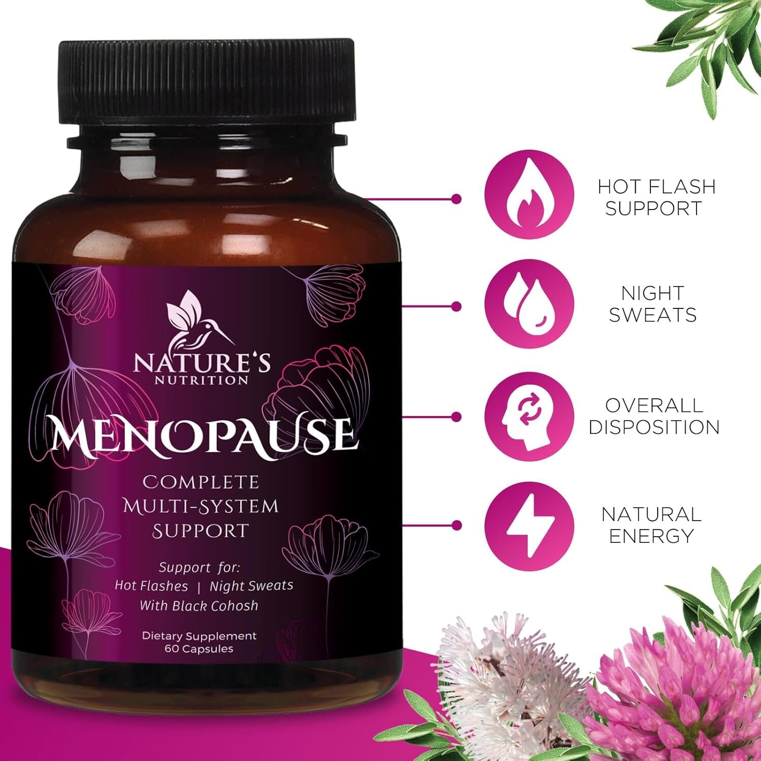 Menopause Support Supplement Highest Potency 1256mg Hot Flash Relief for Women