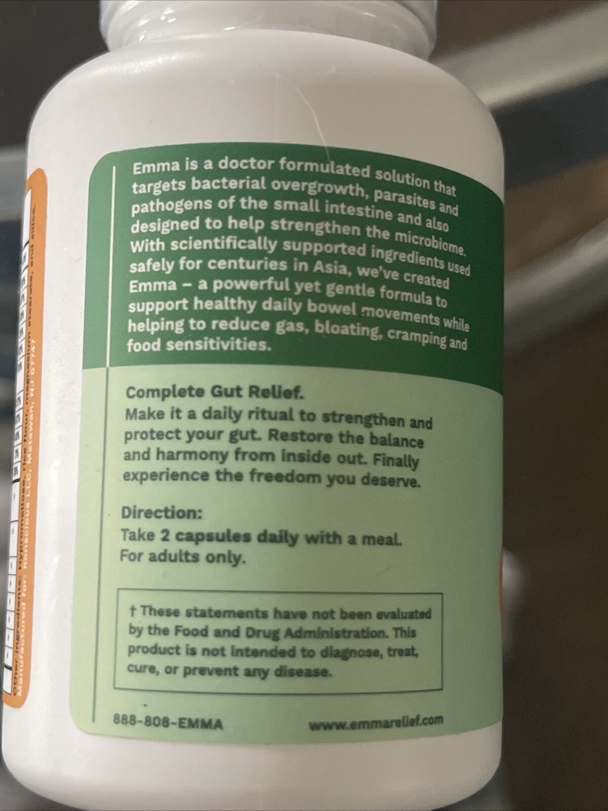 Emma Relief Dietary Supplement For Gut Bloating 60 Capsules Exp 2025