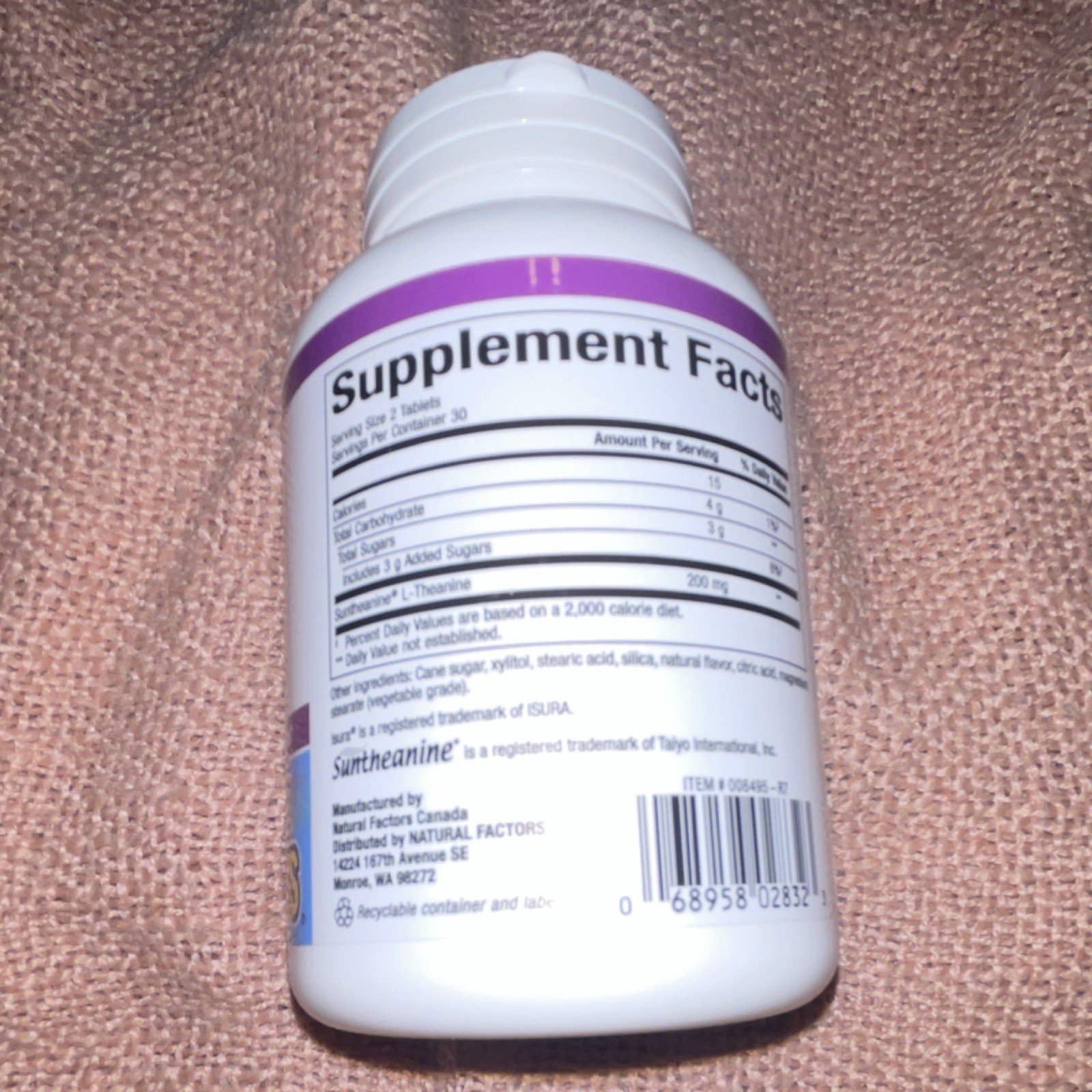 Natural Factors Stress-Relax Suntheanine L-Theanine 100mg 60 Chewable Non-GMO