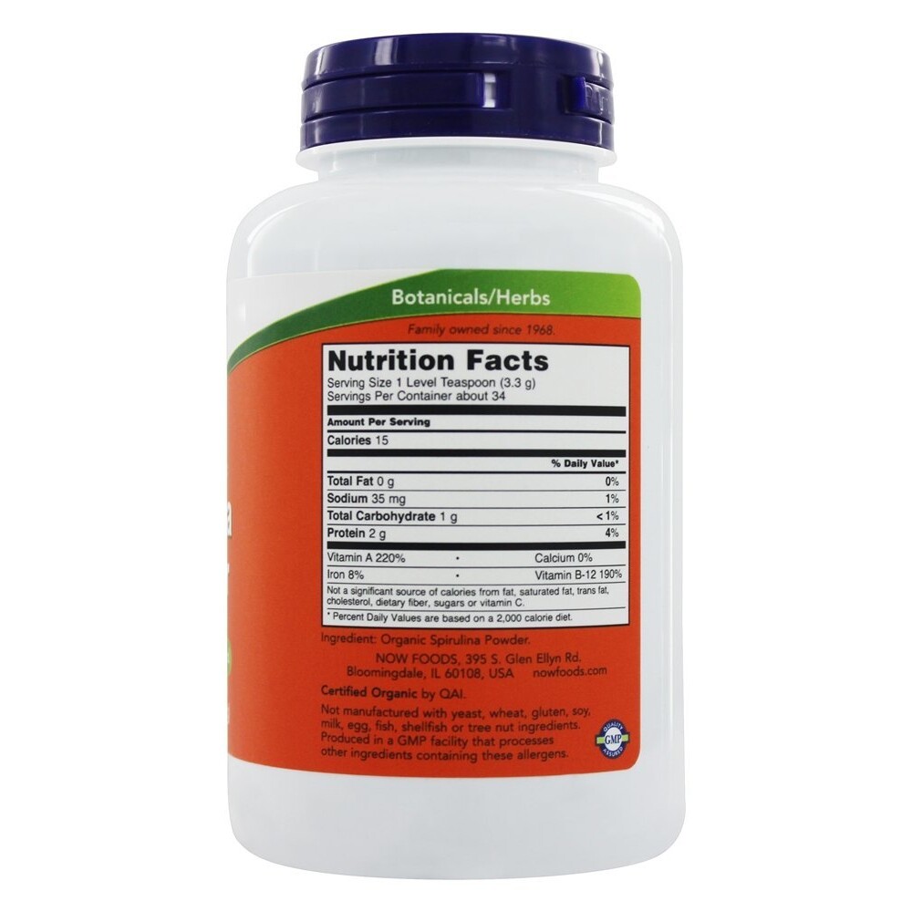 NOW Foods Spirulina Powder 100% Pure and Natural, 4 Ounces