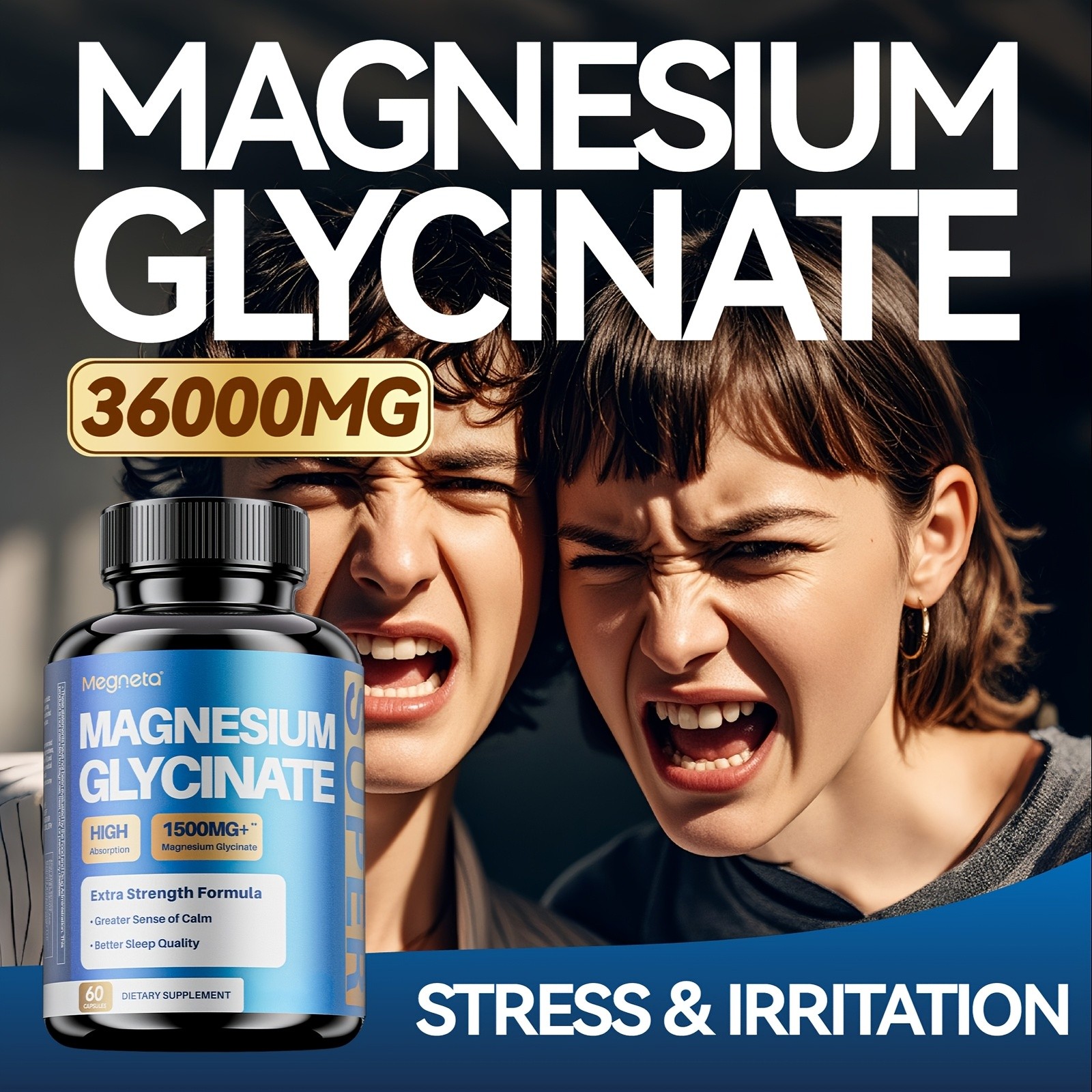 Megneta Magnesium Glycinate Capsules with B6 & D3, 60ct