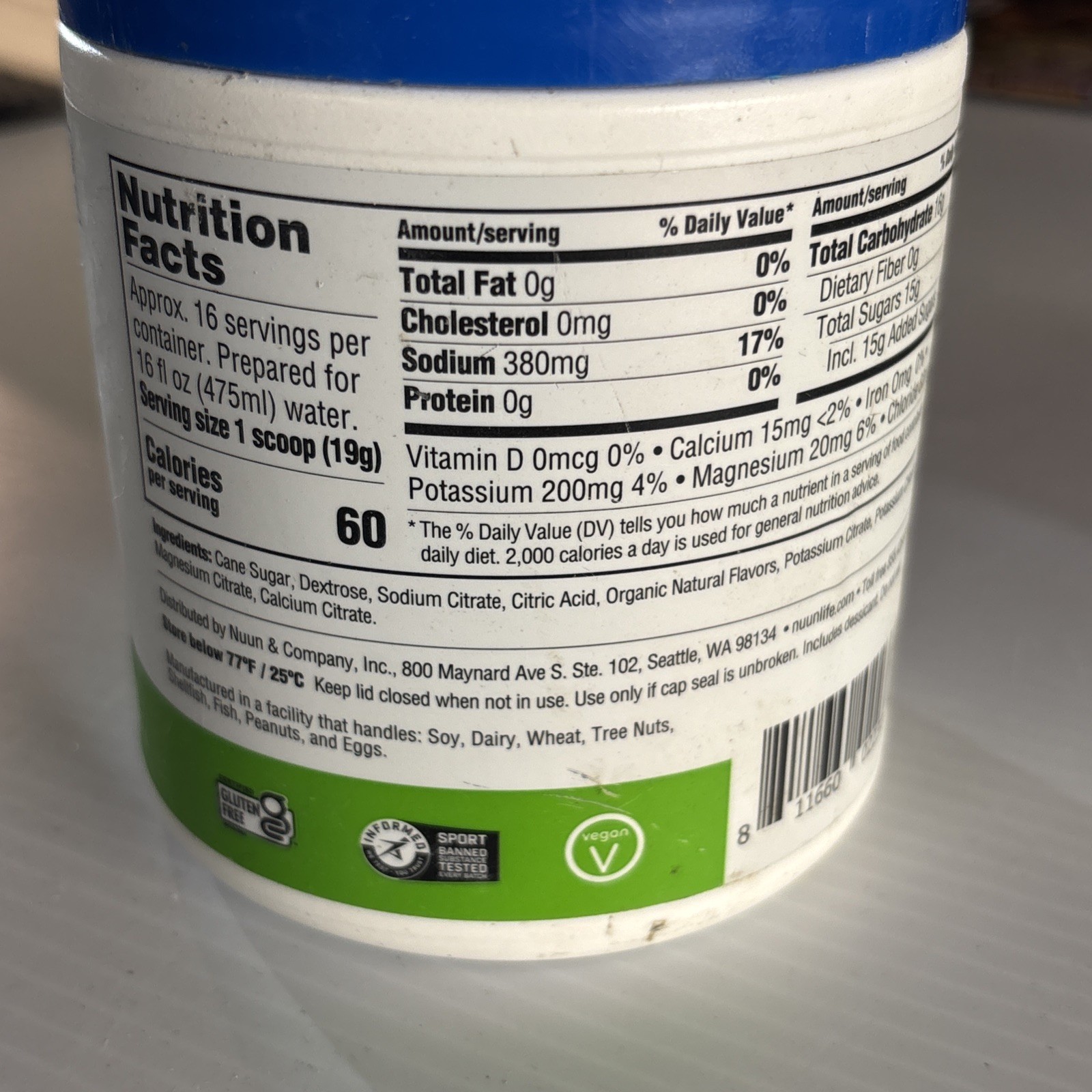 New Nuun Endurance Drink Mix Lemon Lime Jar 16 servings NUENDLL