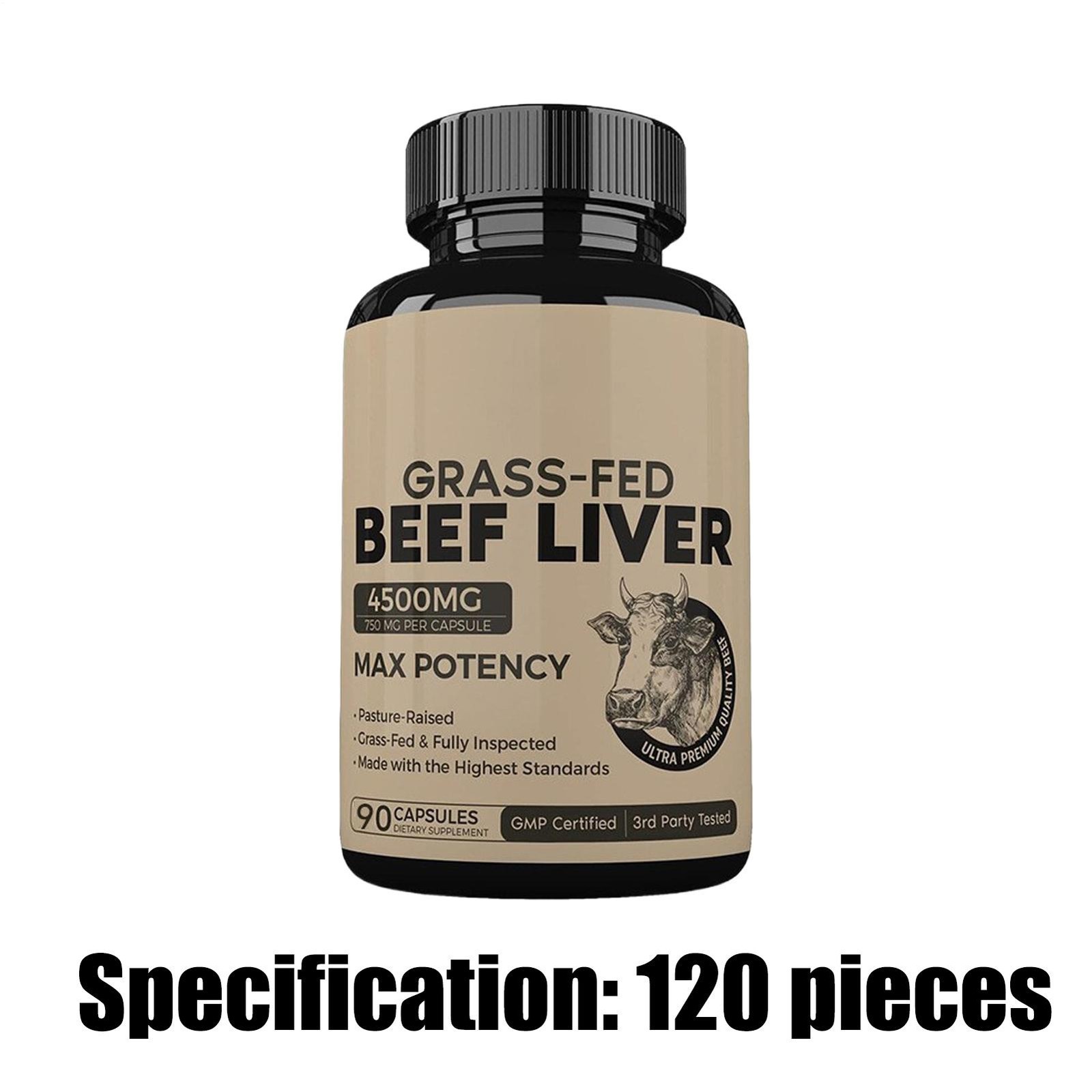 Grass Fed Beef Liver Capsules 4500mg 90 Count Dessicated Liver Supplement *1-2