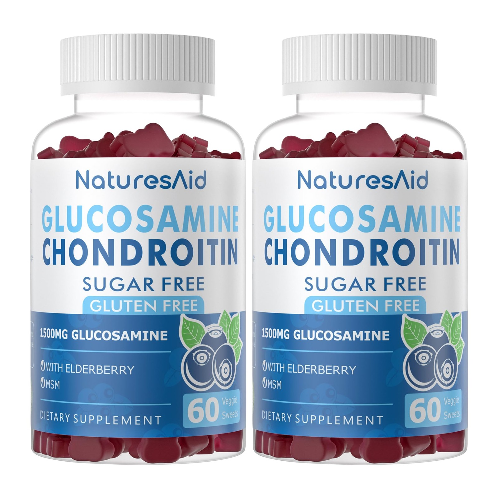 Natures Aid Glucosamine Chondroitin Gummies with MSM & 60 Count (Pack of 2)