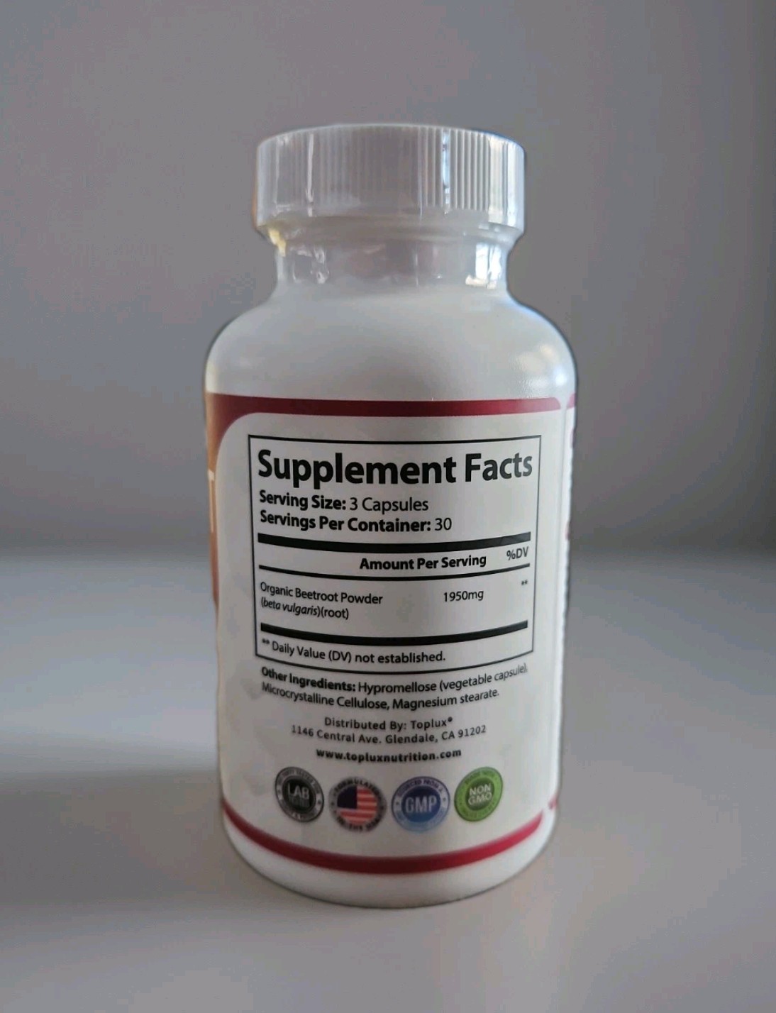 Toplux Nutrition Beet Root 1950mg Circulation Support 90 Capsules Exp 8/28