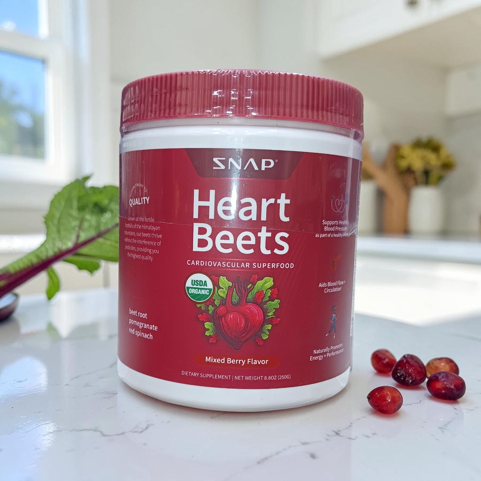 Snap Heart Beets Powder USDA Cardiovascular Superfood Nitric Oxide Booster 8.8oz
