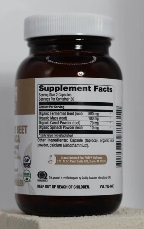 PRSPR Wellness Fermented Beet w/ Maca 60 Vegan Capsule Supplement Pills Non-GMO