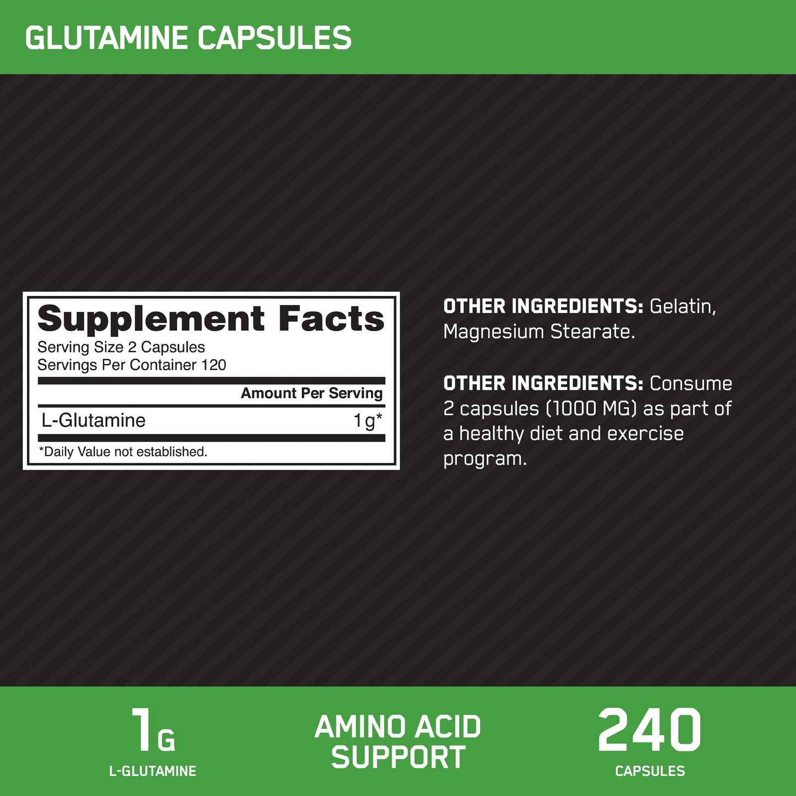 Optimum Nutrition L-Glutamine Muscle Recovery 120 Count (Pack of 1), White