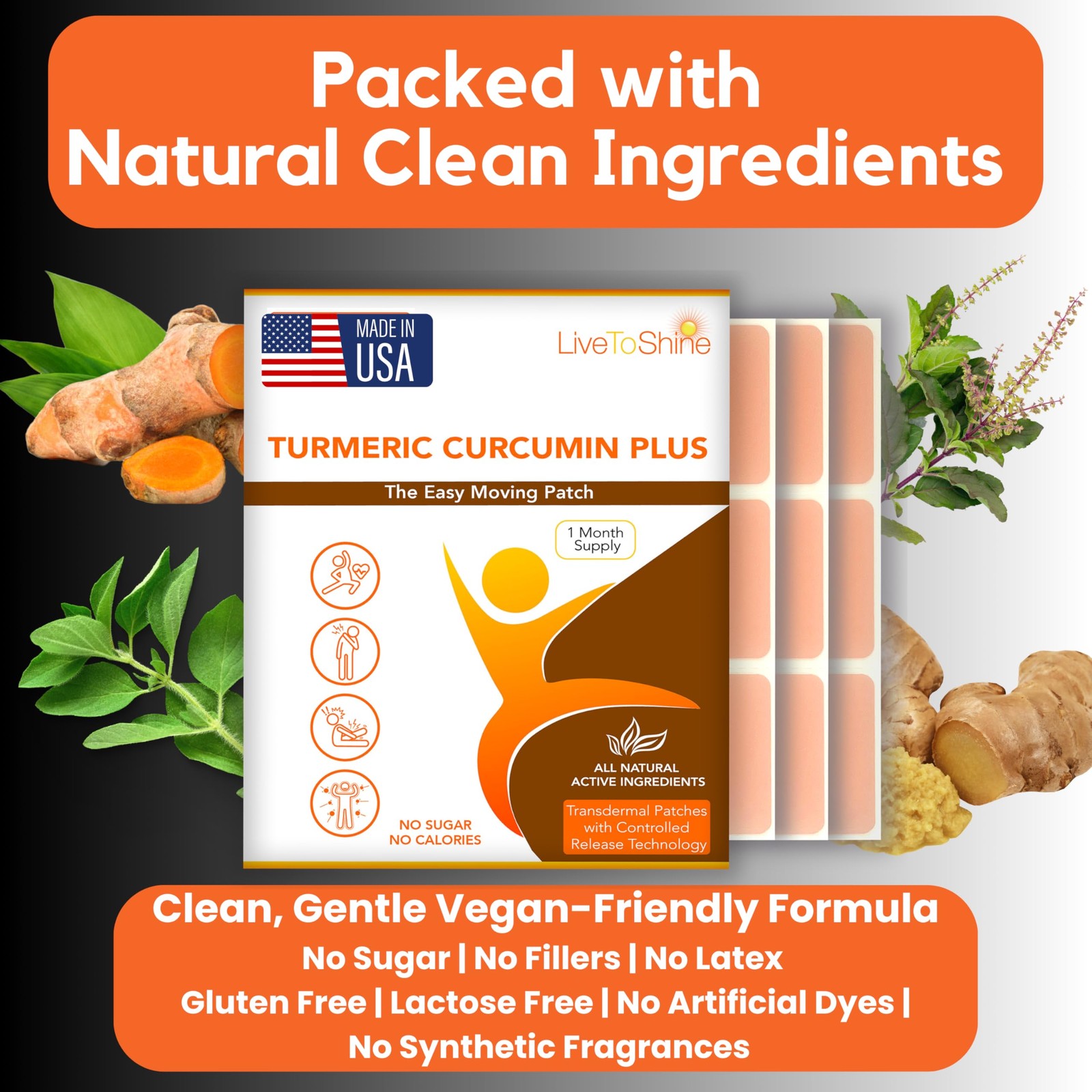 Live To Shine Turmeric Curcumin Topical Patches with 1 Count (Pack of 30)