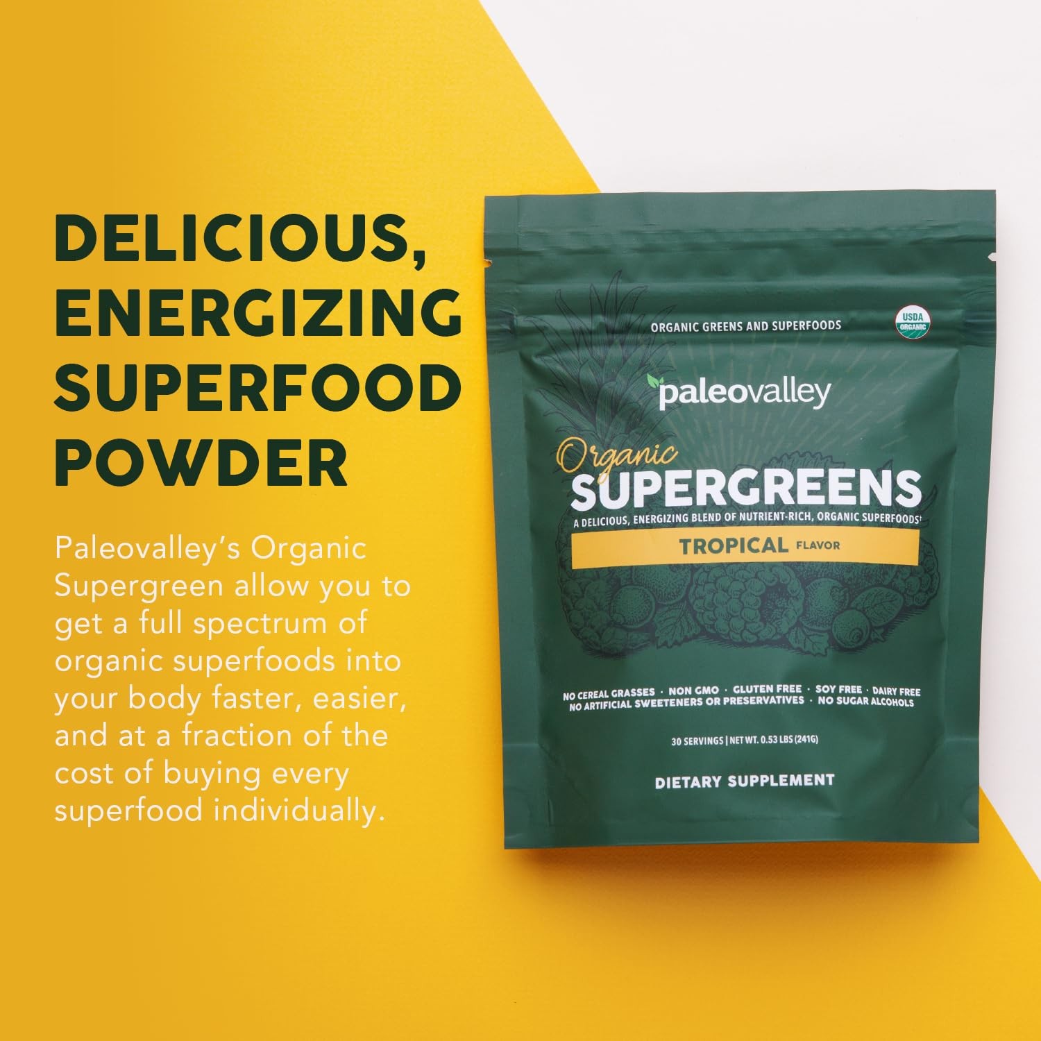 Paleovalley Organic Supergreens Powder – 23 Superfoods Prebiotic Fiber For