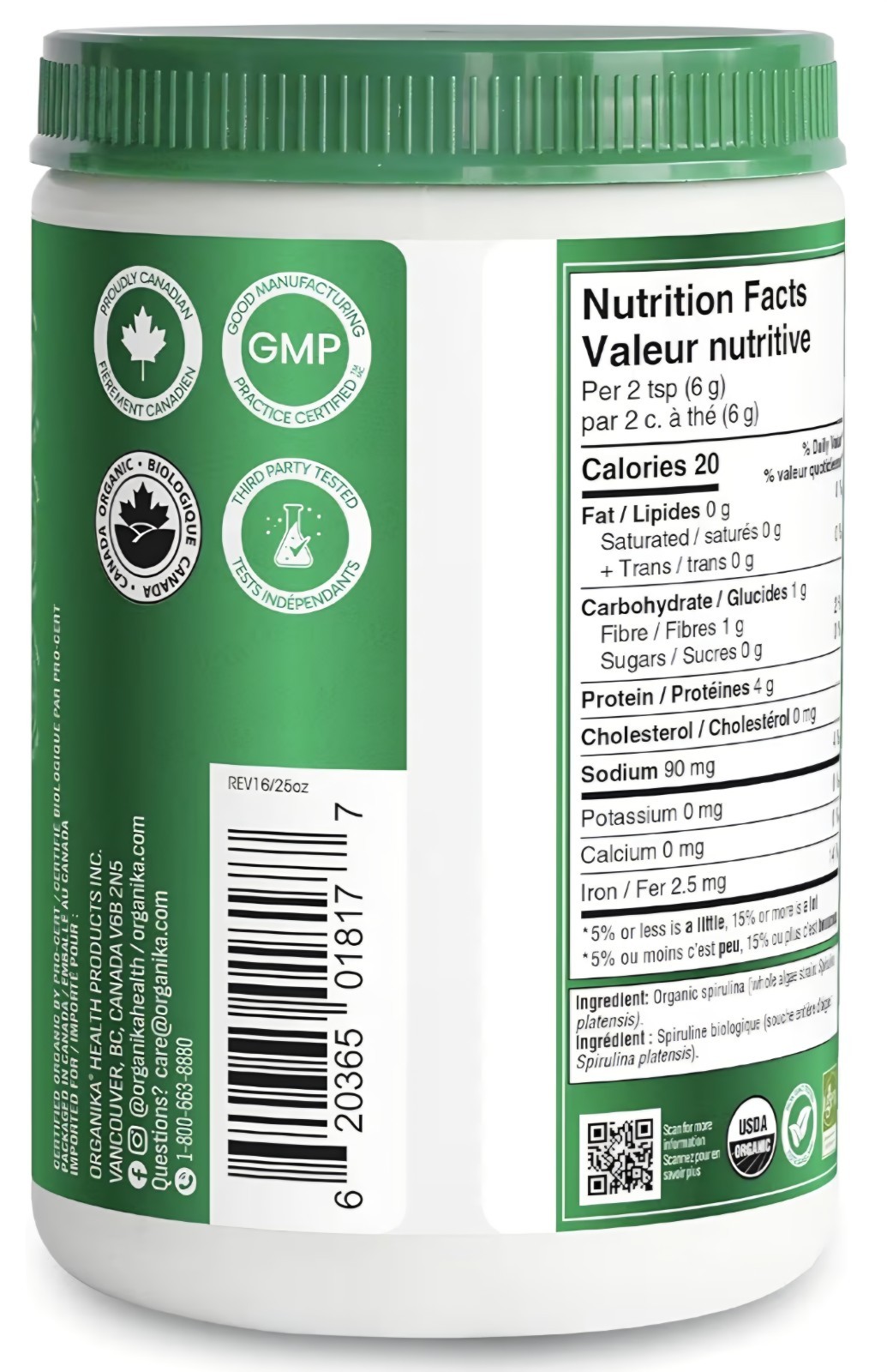 Organika Organic Spirulina Blue-Green Algae 2-Pack 100 Servings