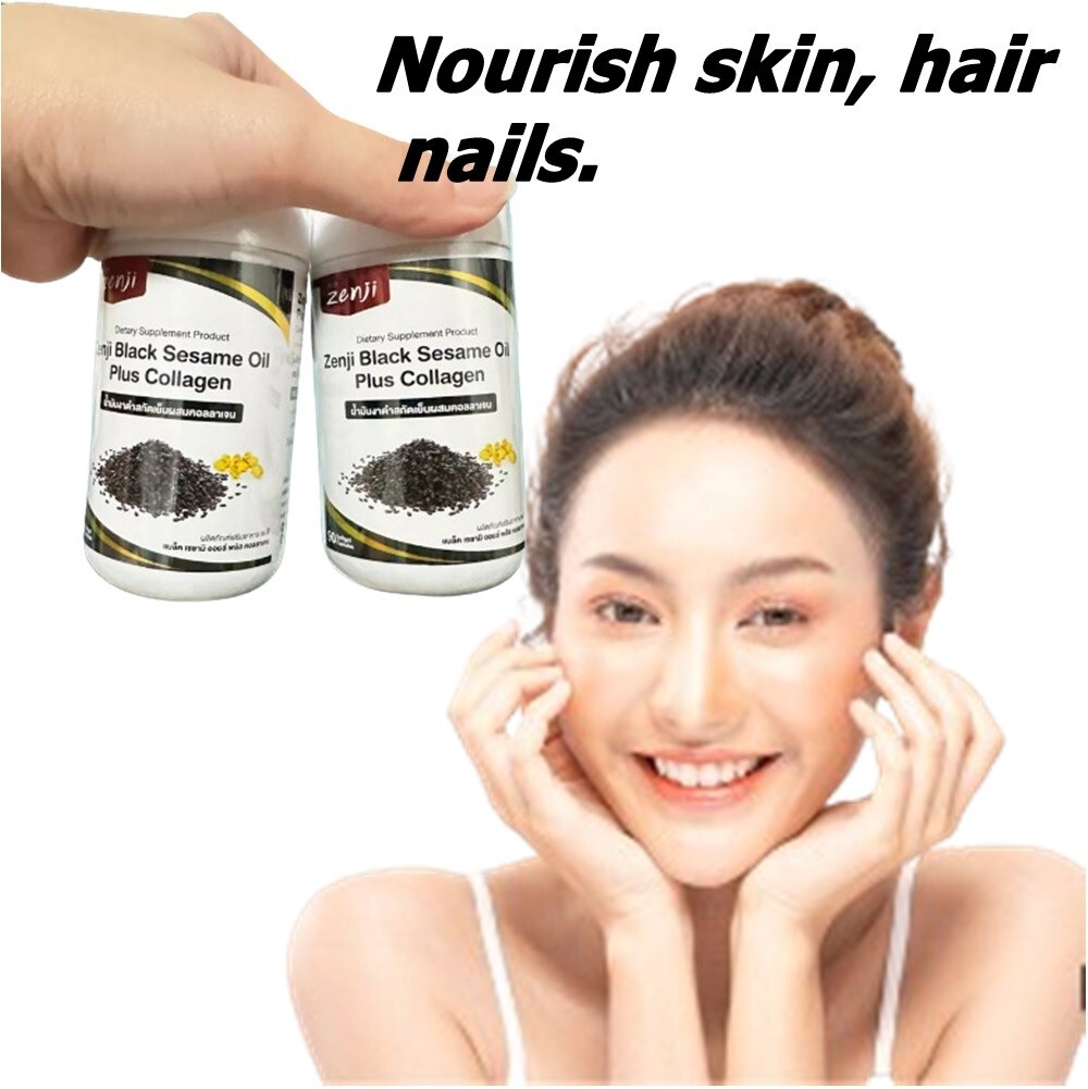 6X Zenji Black Sesame Oil Plus Collagen Tripeptide 500 mg Dietary Supplement 90