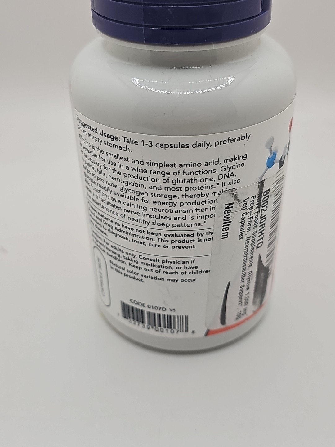 NOW Supplements- Glycine 1-000 mg Free-Form- Neurotransmitter Support*- 100 Veg