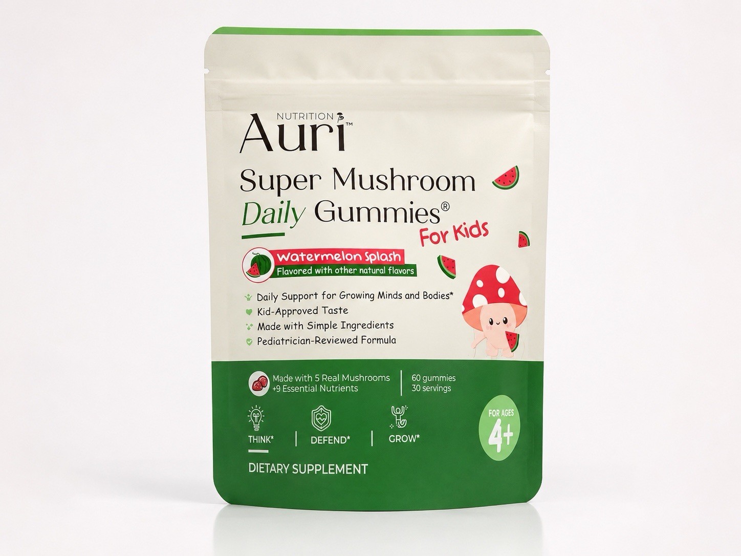 Auri Nutrition Super Mushroom Daily Gummies for Kids Watermelon 60 Count