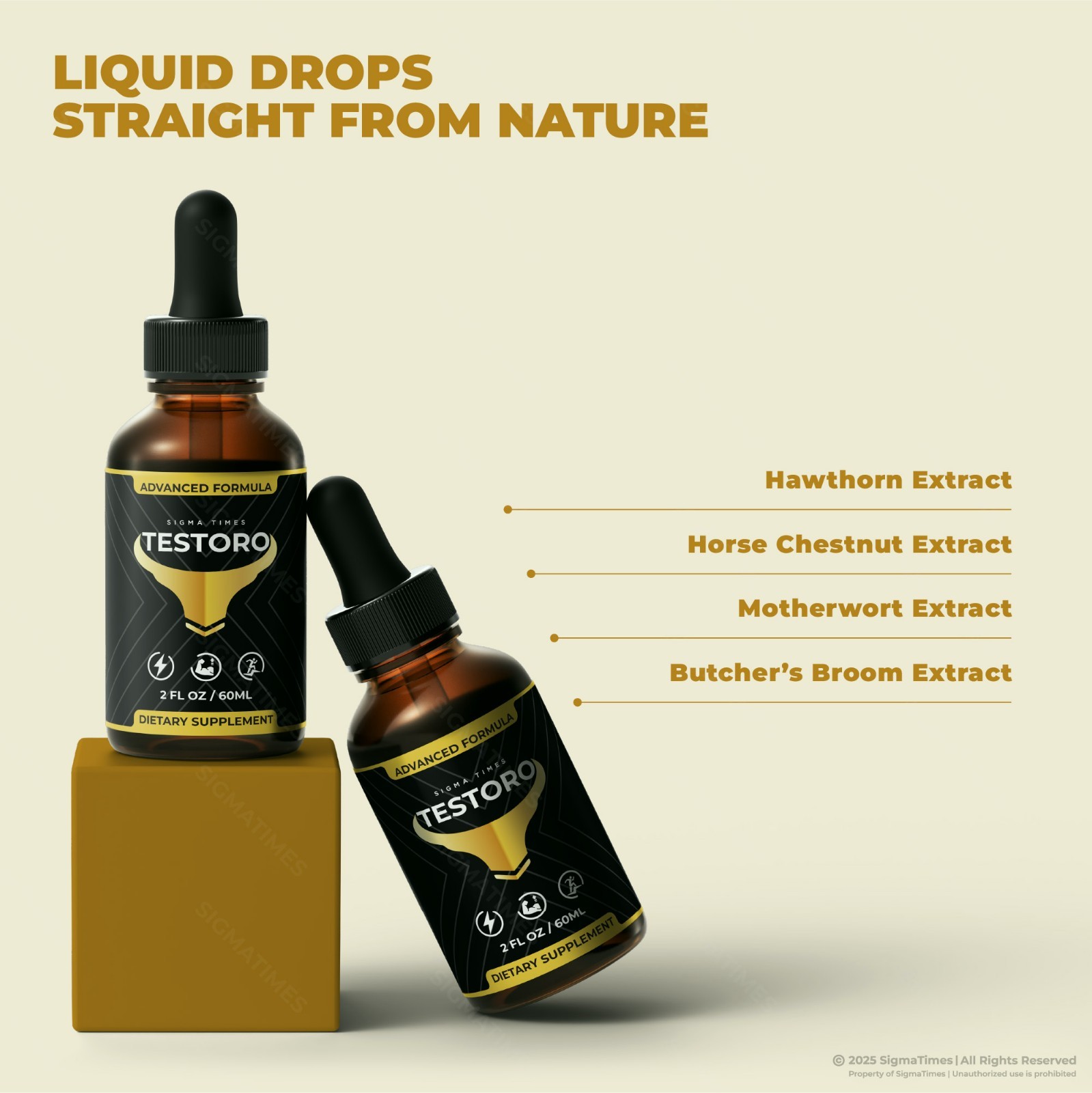 Testoro Liquid Drops, Premium Sublingual Formula for Men, Male Health – 2 Pack