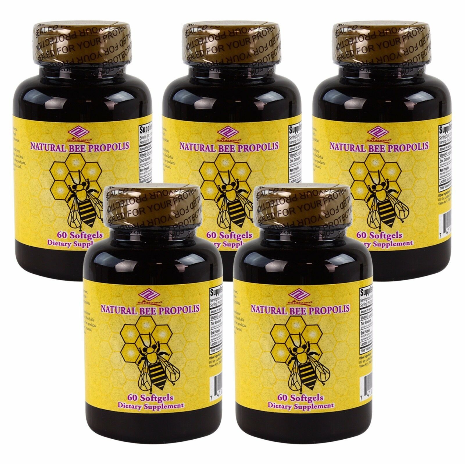 5 x Natural Bee Propolis 500 mg 60 SGel Total 300 Softgels