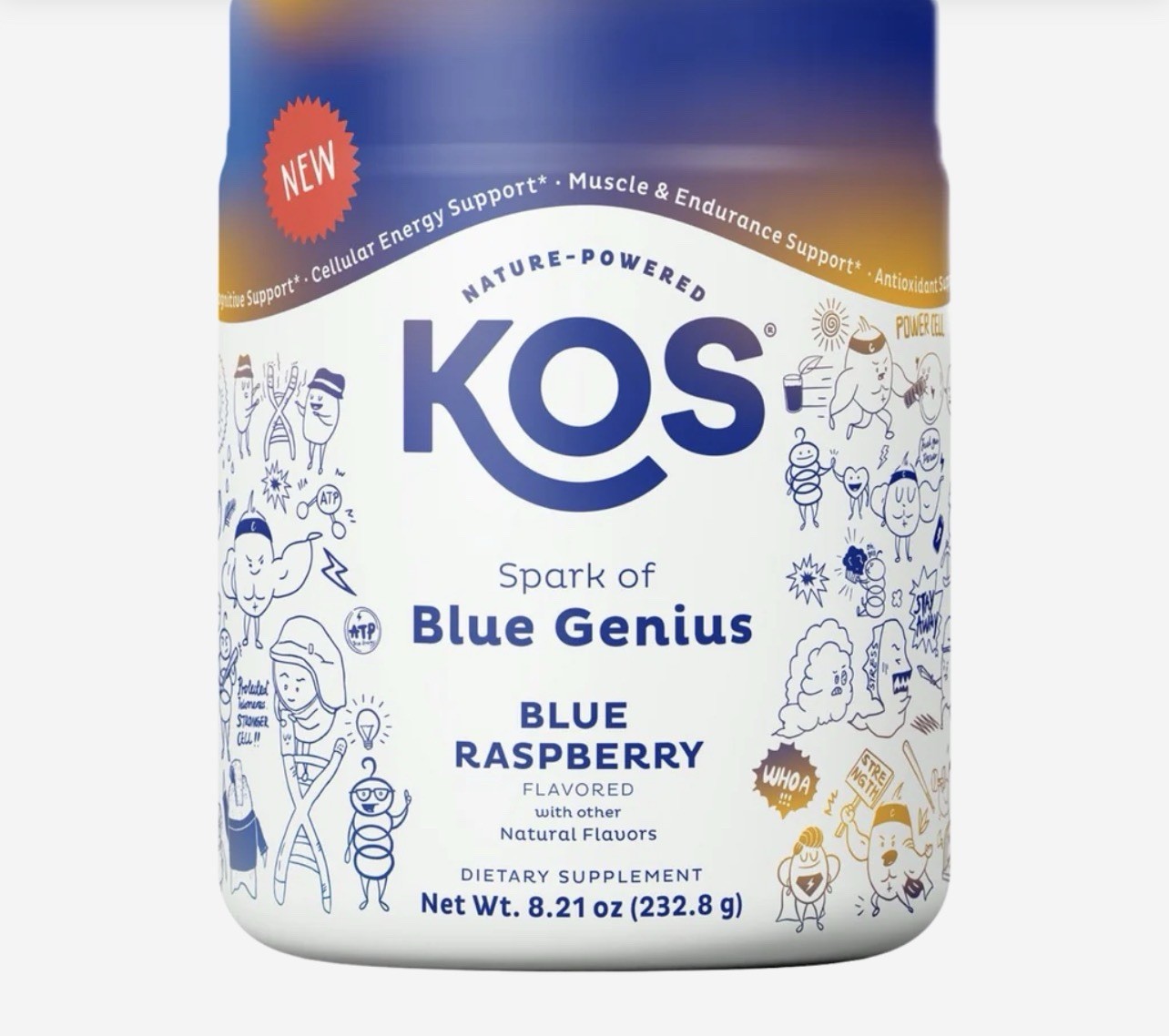 KOS Spark of Blue Genius Creatine Glycine Blue Raspberry Powder 8.21 oz