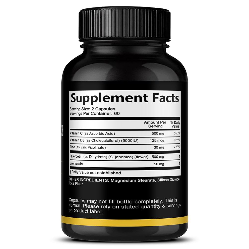 Zinc Quercetin 500mg Supplements Vitamin C D3 Bromelain Immune 30-120 Capsules