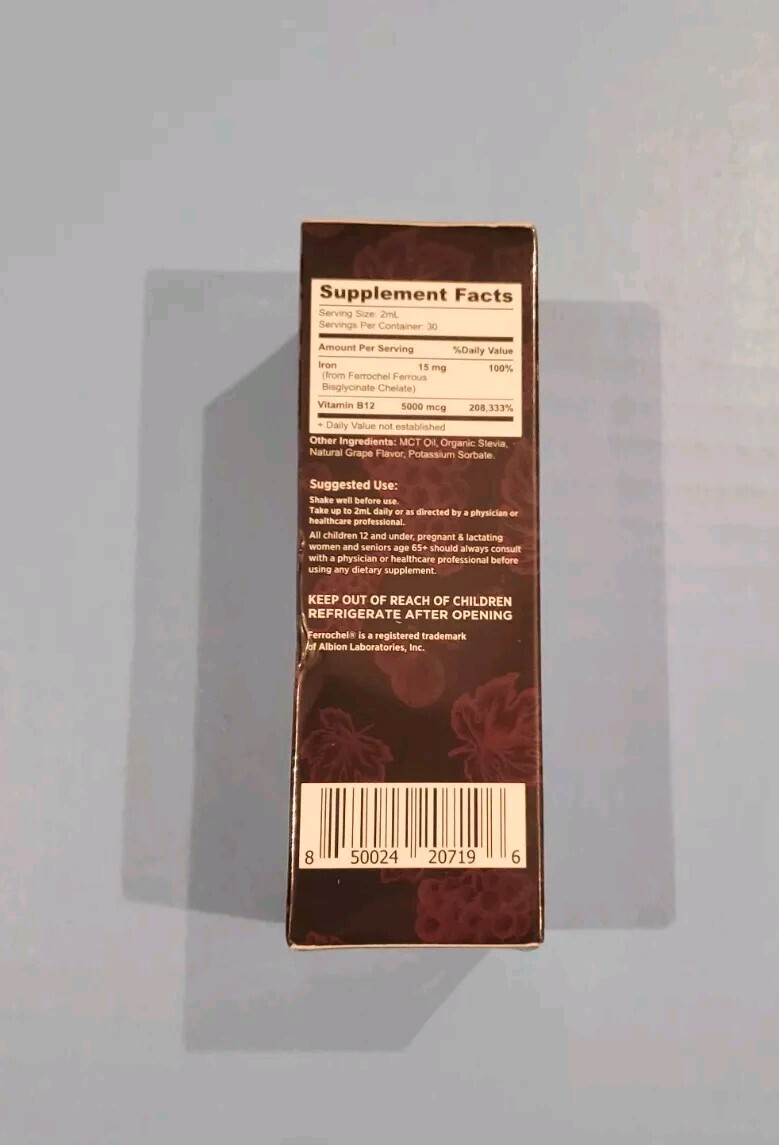 Iron B12 MCT Oil Helps W/ Anemia Nerve Health Energy & Metabolism Gluten Free