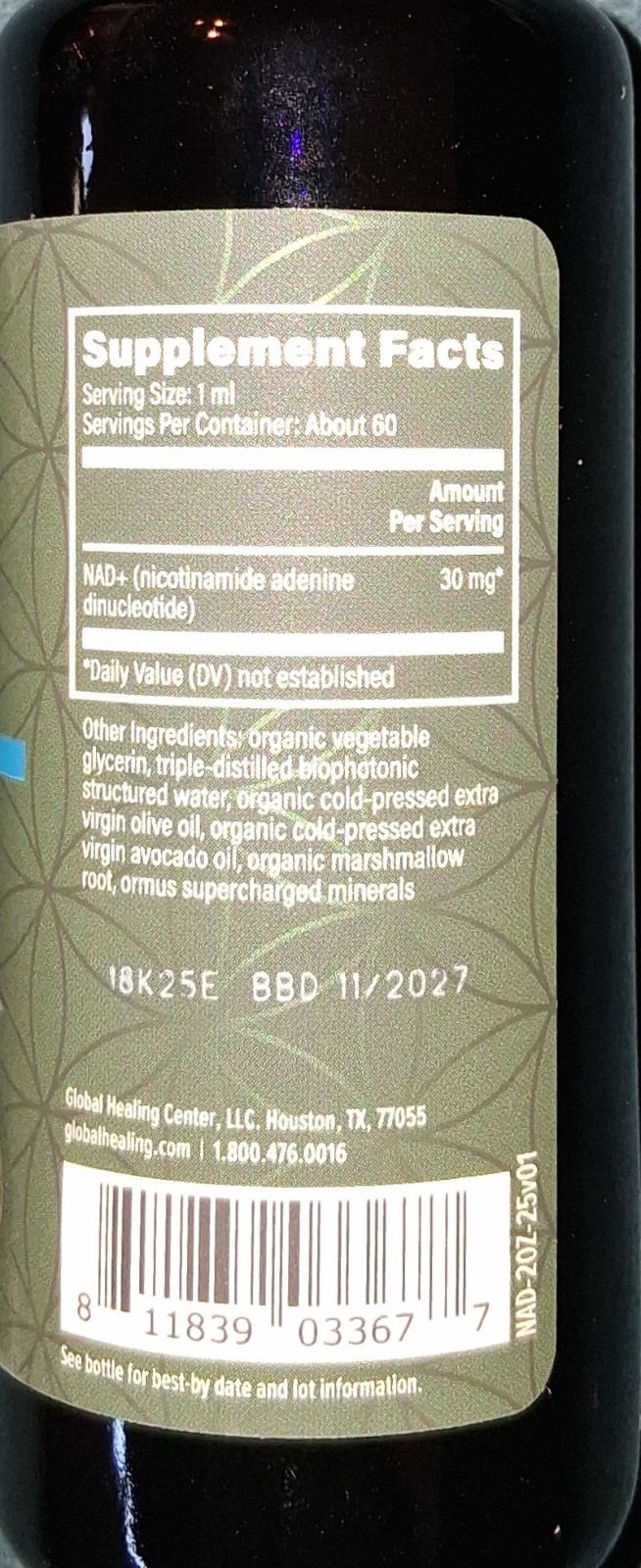 Global Healing Premium Microsomal NAD+ Liquid Supplement Sublingual Drops 2 oz