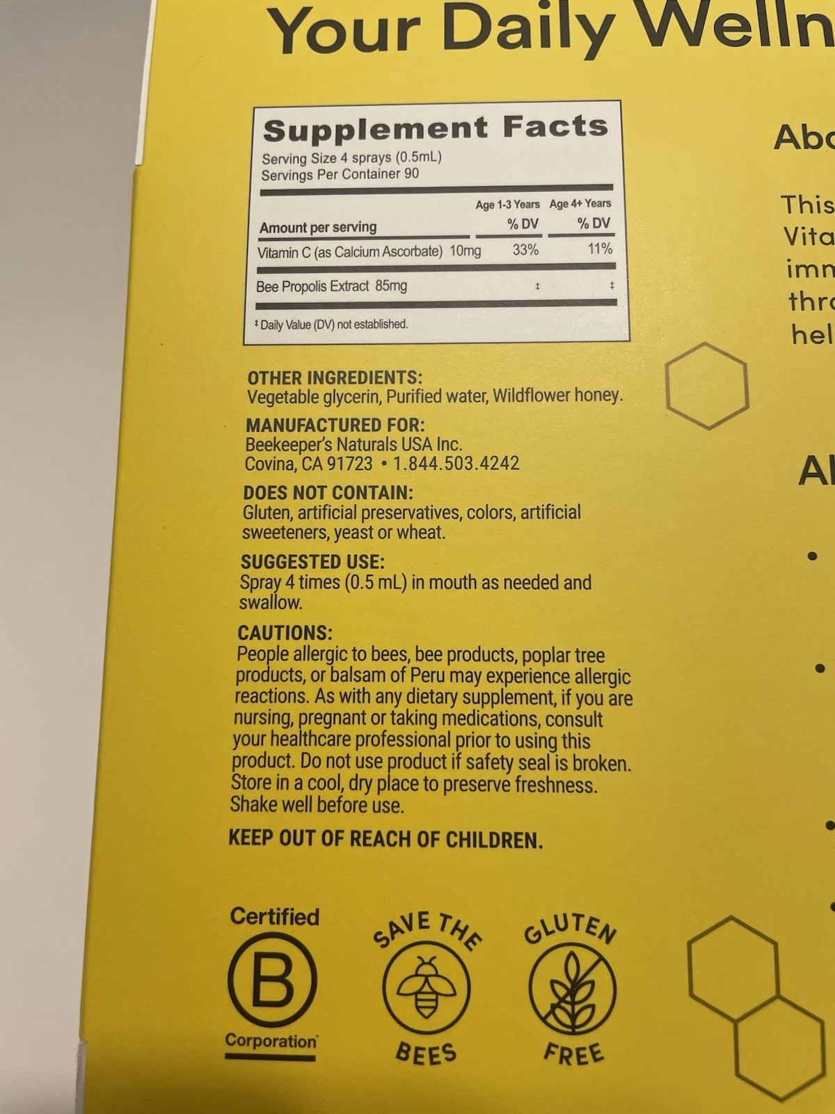 Beekeepers Naturals Propolis Immune Throat Spray Vitamin C Honey 1.5 Oz EX08/28